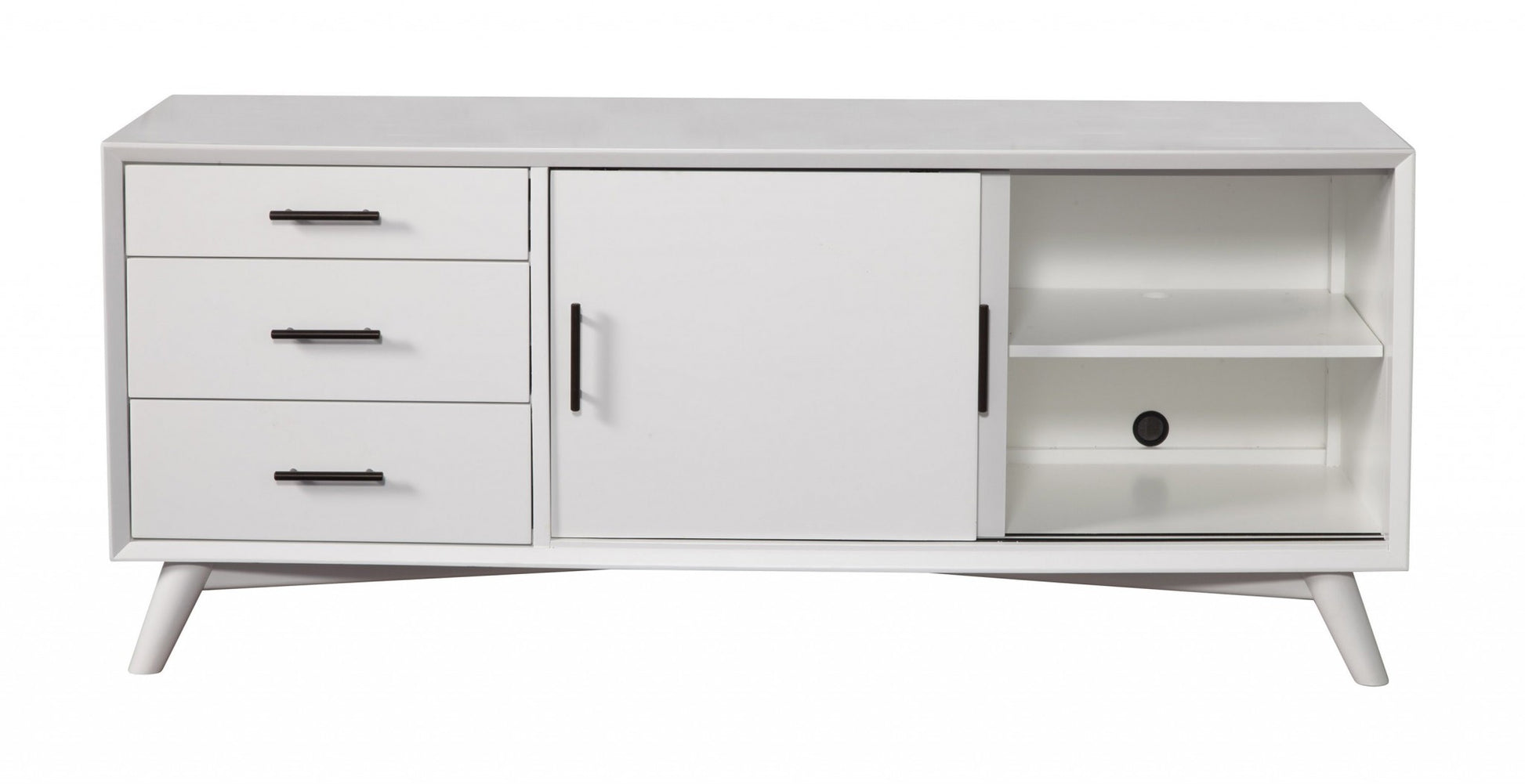 64" White Mahogany Solid Wood Enclosed and Open Storage TV Stand-TV Stands-DECOROLALA