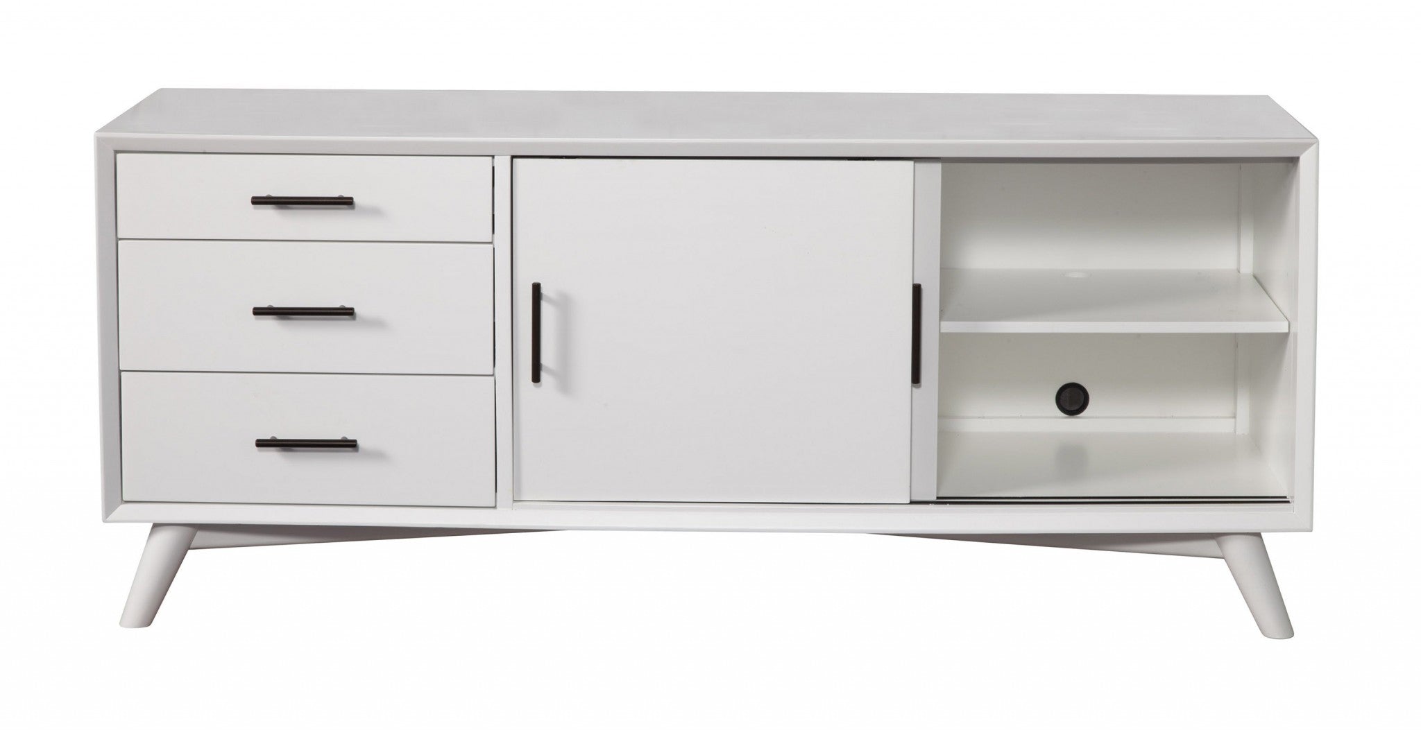 64" White Mahogany Solid Wood Enclosed and Open Storage TV Stand-TV Stands-DECOROLALA