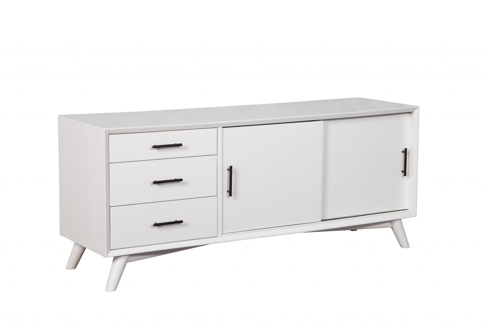 64" White Mahogany Solid Wood Enclosed and Open Storage TV Stand-TV Stands-DECOROLALA