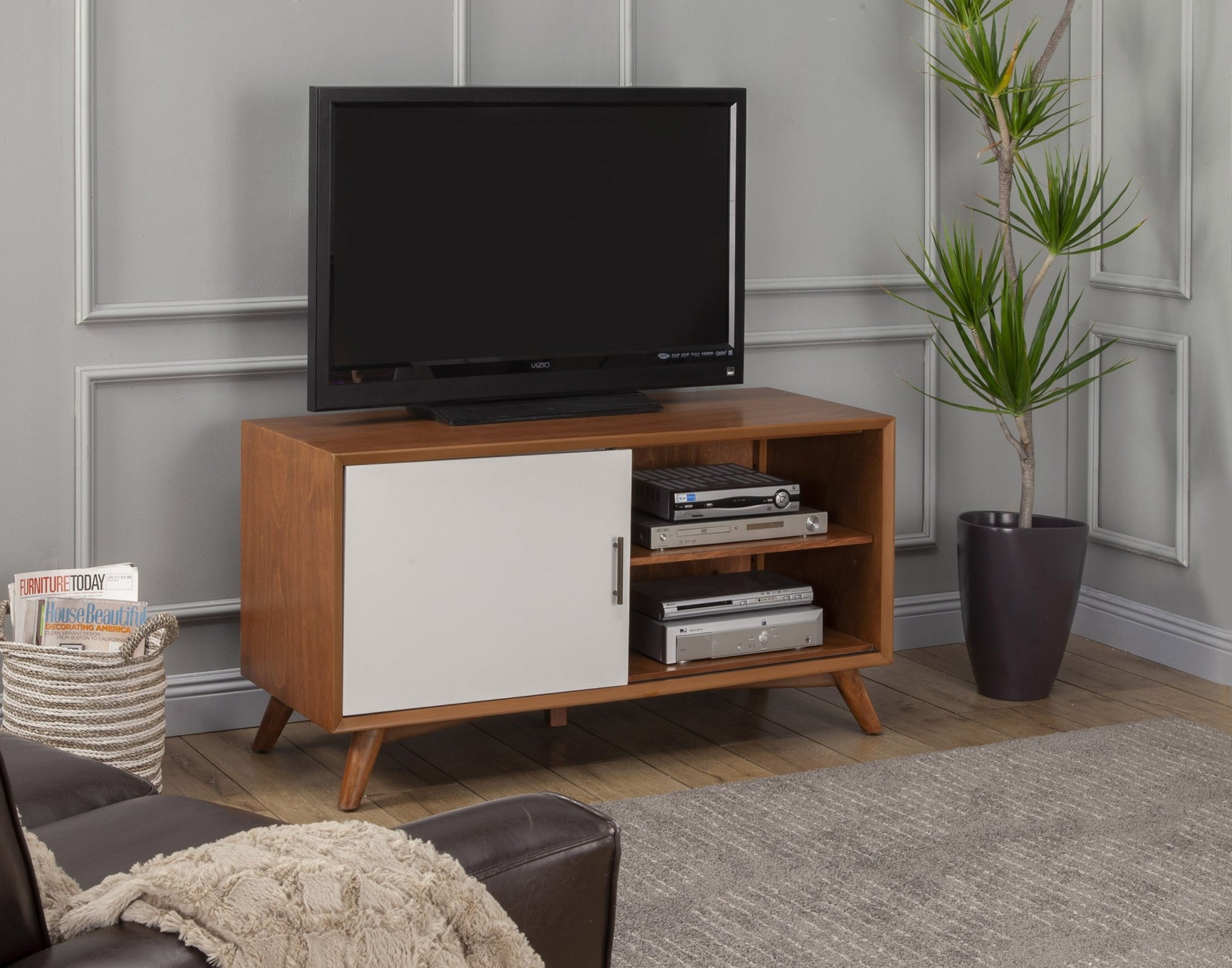50" Brown and White Solid Wood Open Shelving TV Stand-TV Stands-DECOROLALA