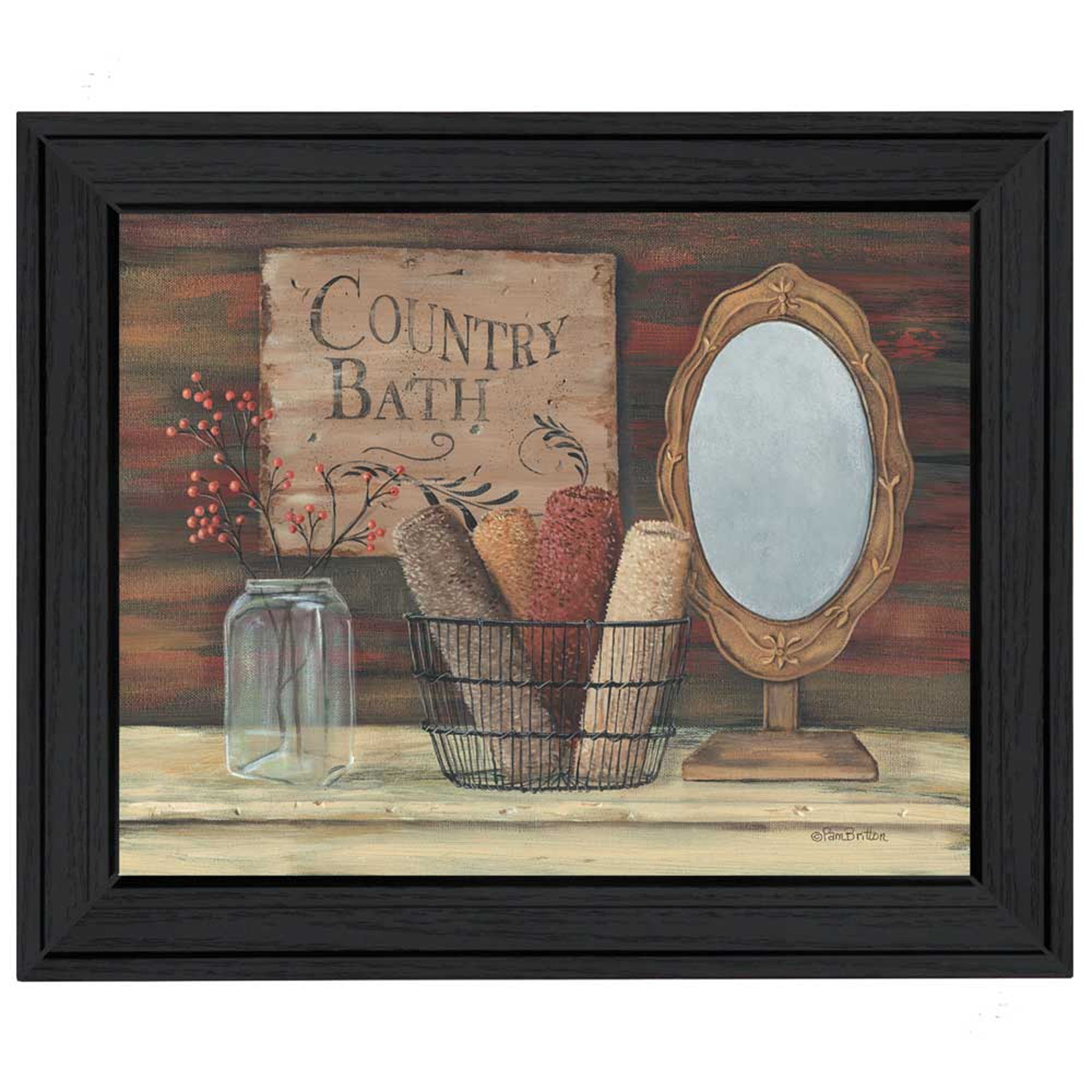 Country Bath 3 Black Framed Print Bathroom Wall Art-1