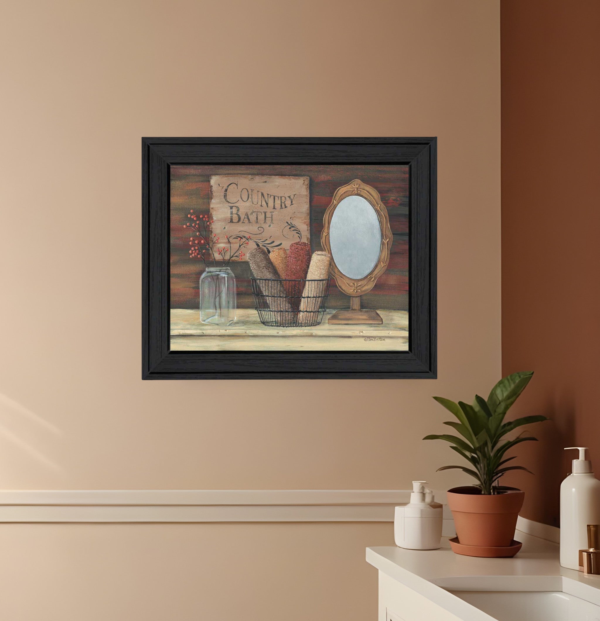 Country Bath 3 Black Framed Print Bathroom Wall Art-0