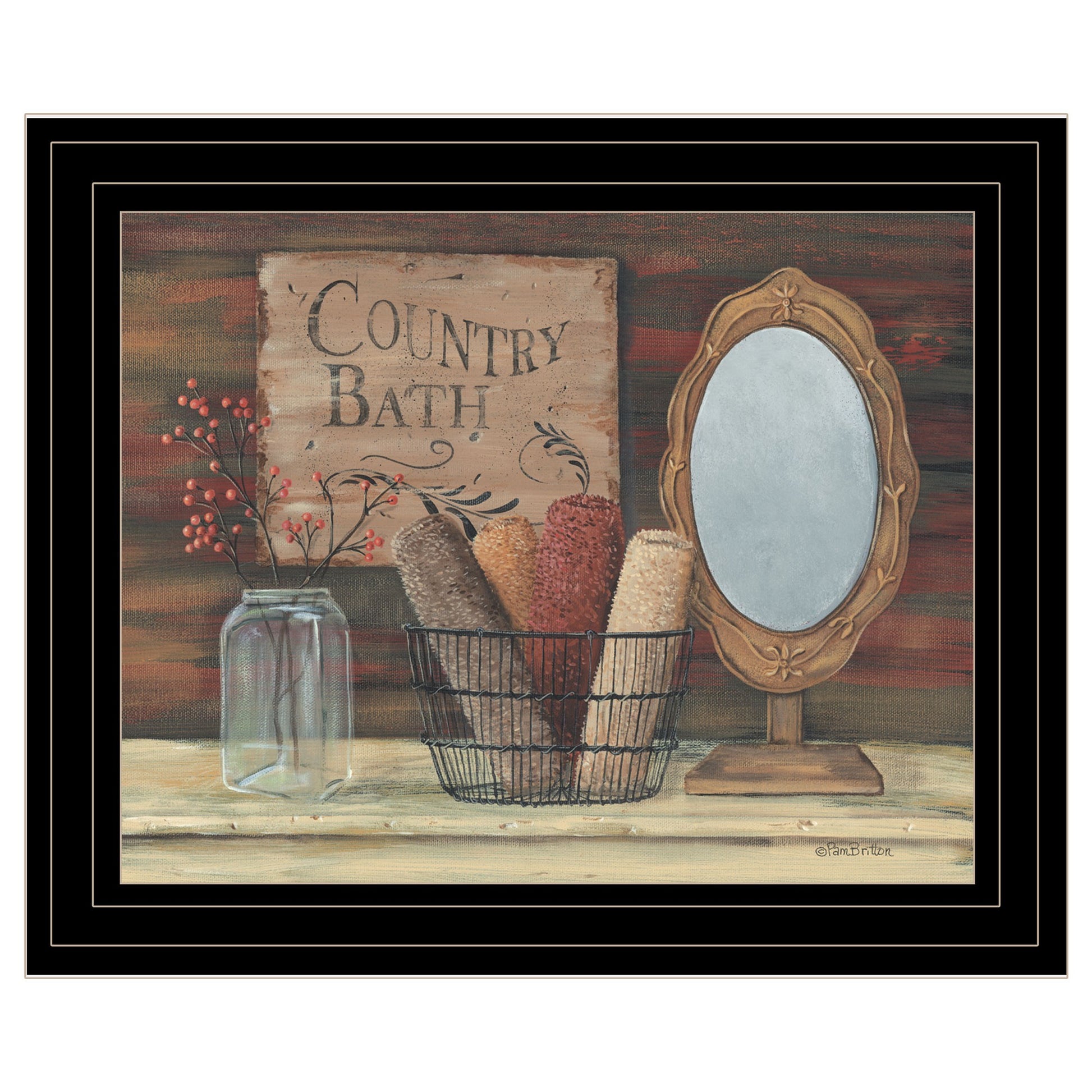 Country Bath 5 Black Framed Print Bathroom Wall Art-1