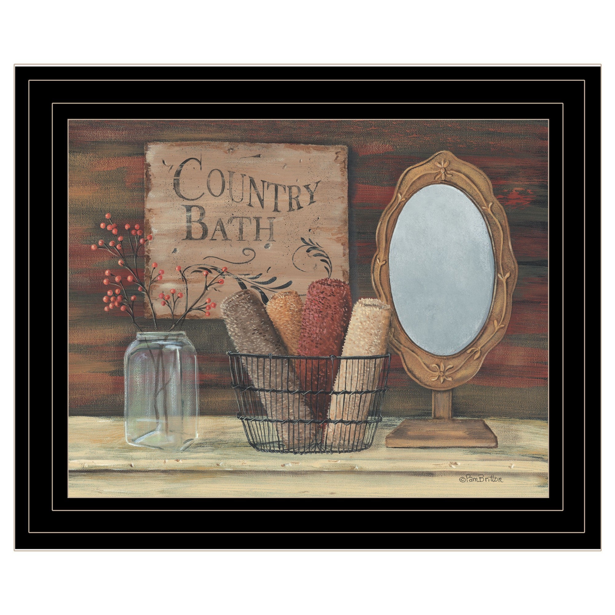 Country Bath 5 Black Framed Print Bathroom Wall Art-1