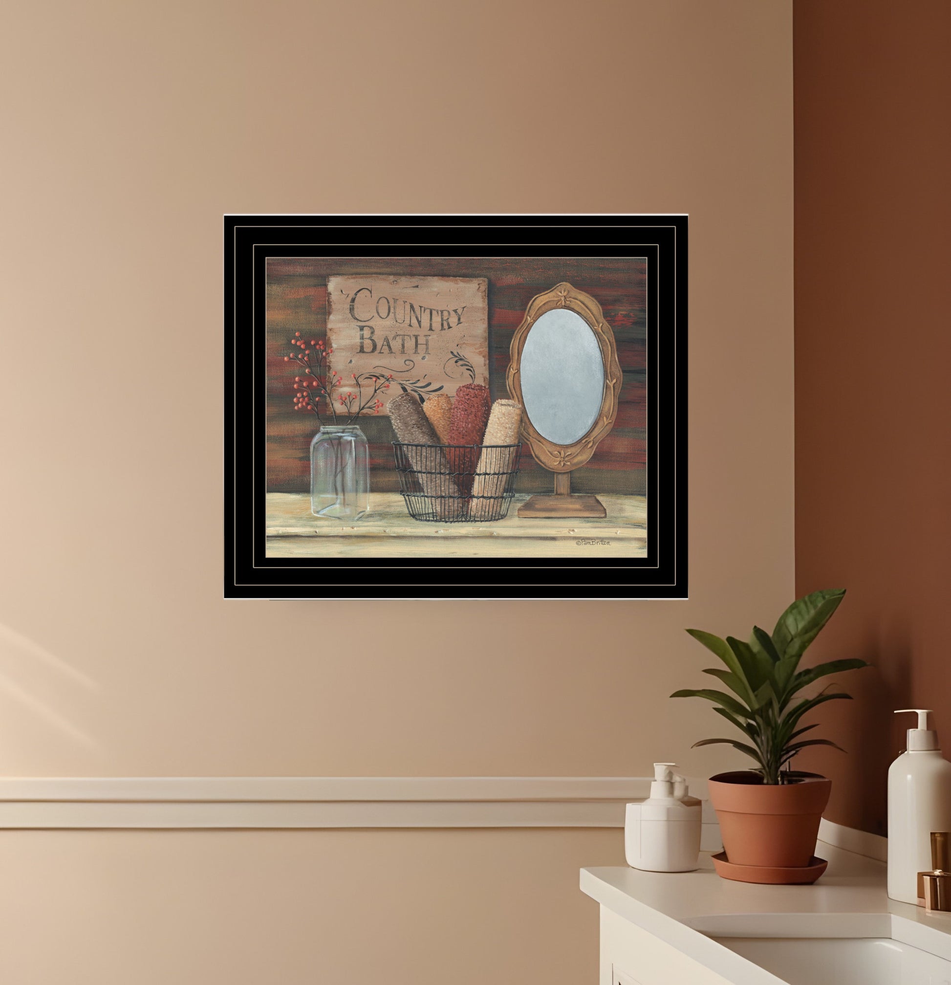 Country Bath 5 Black Framed Print Bathroom Wall Art-0