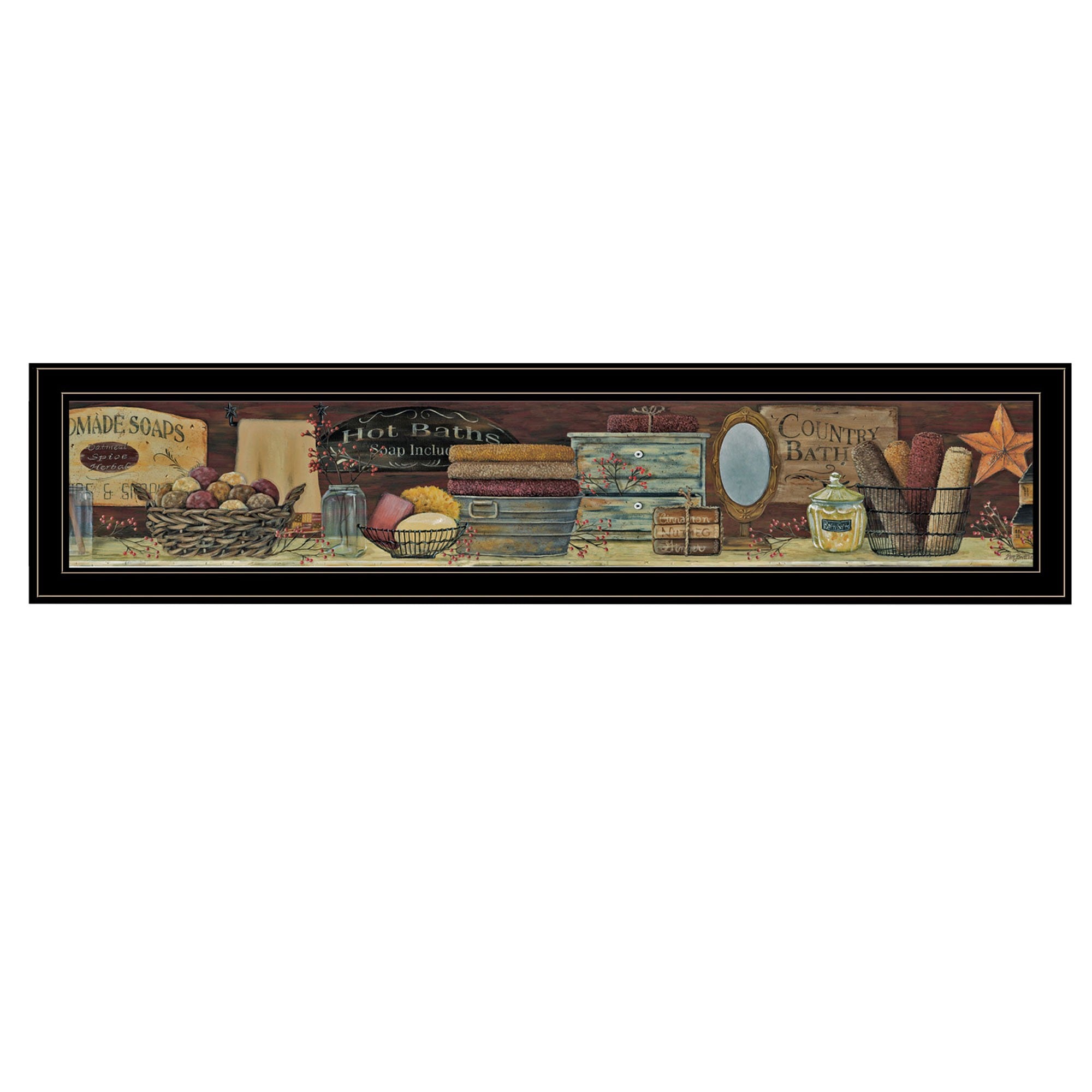 Country Bath Shelf 3 Black Framed Print Bathroom Wall Art-1