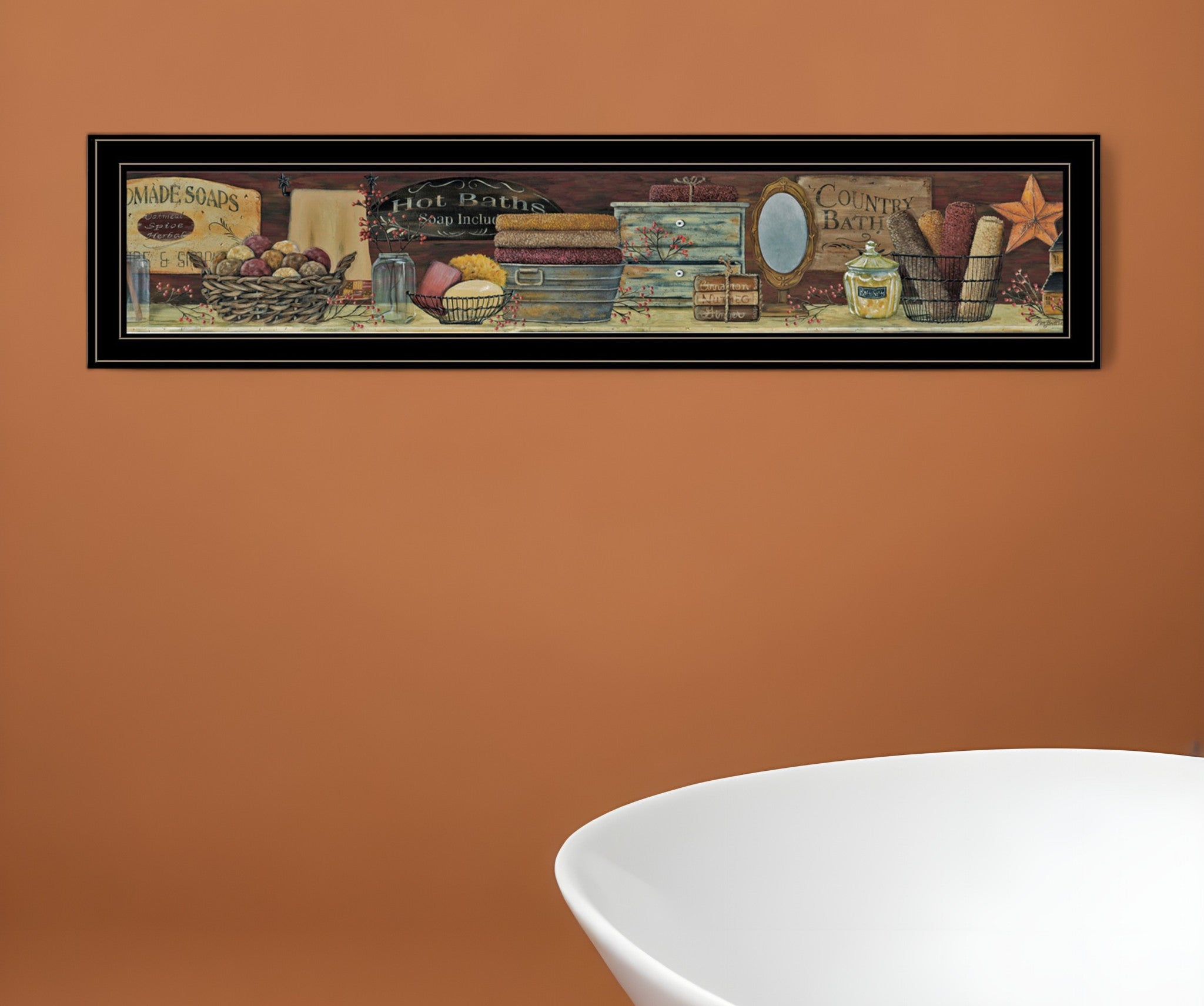 Country Bath Shelf 3 Black Framed Print Bathroom Wall Art-0