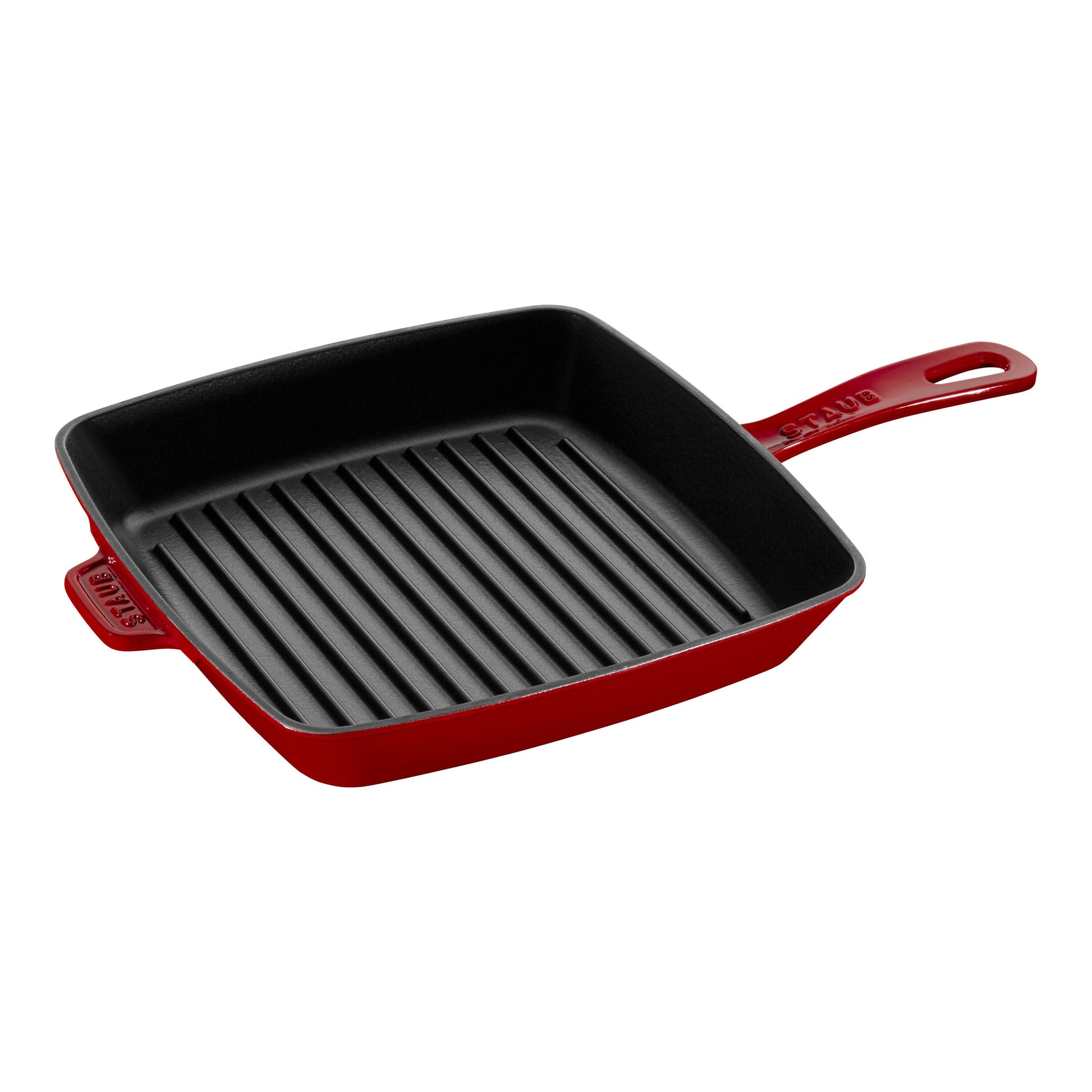 STAUB Grill Pans 26 cm Cast Iron Square American Grill, Cherry-10 inch-DECOROLALA