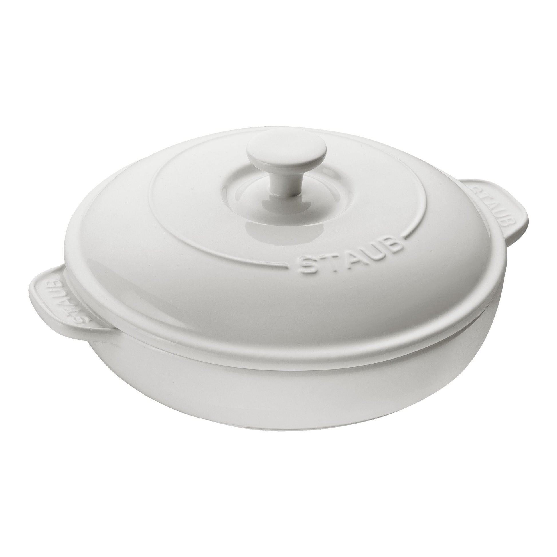 STAUB Ceramique Ceramic Round Brie Cheese Baker With Lid, Pure-White-n/a-DECOROLALA
