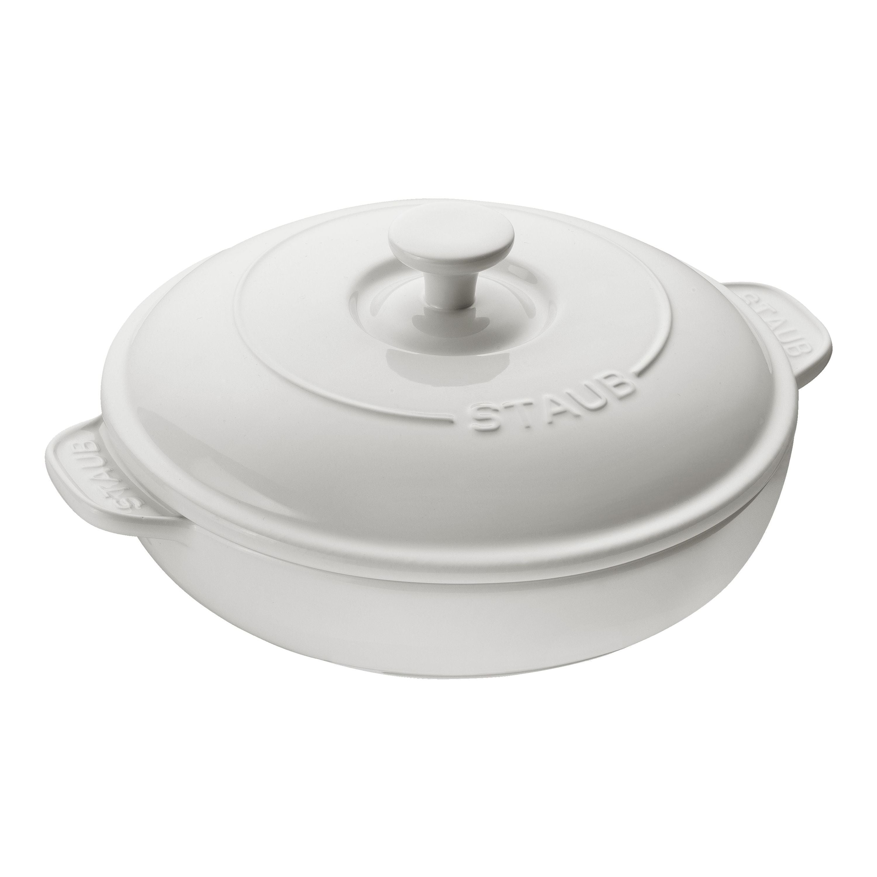 STAUB Ceramique Ceramic Round Brie Cheese Baker With Lid, Pure-White-n/a-DECOROLALA