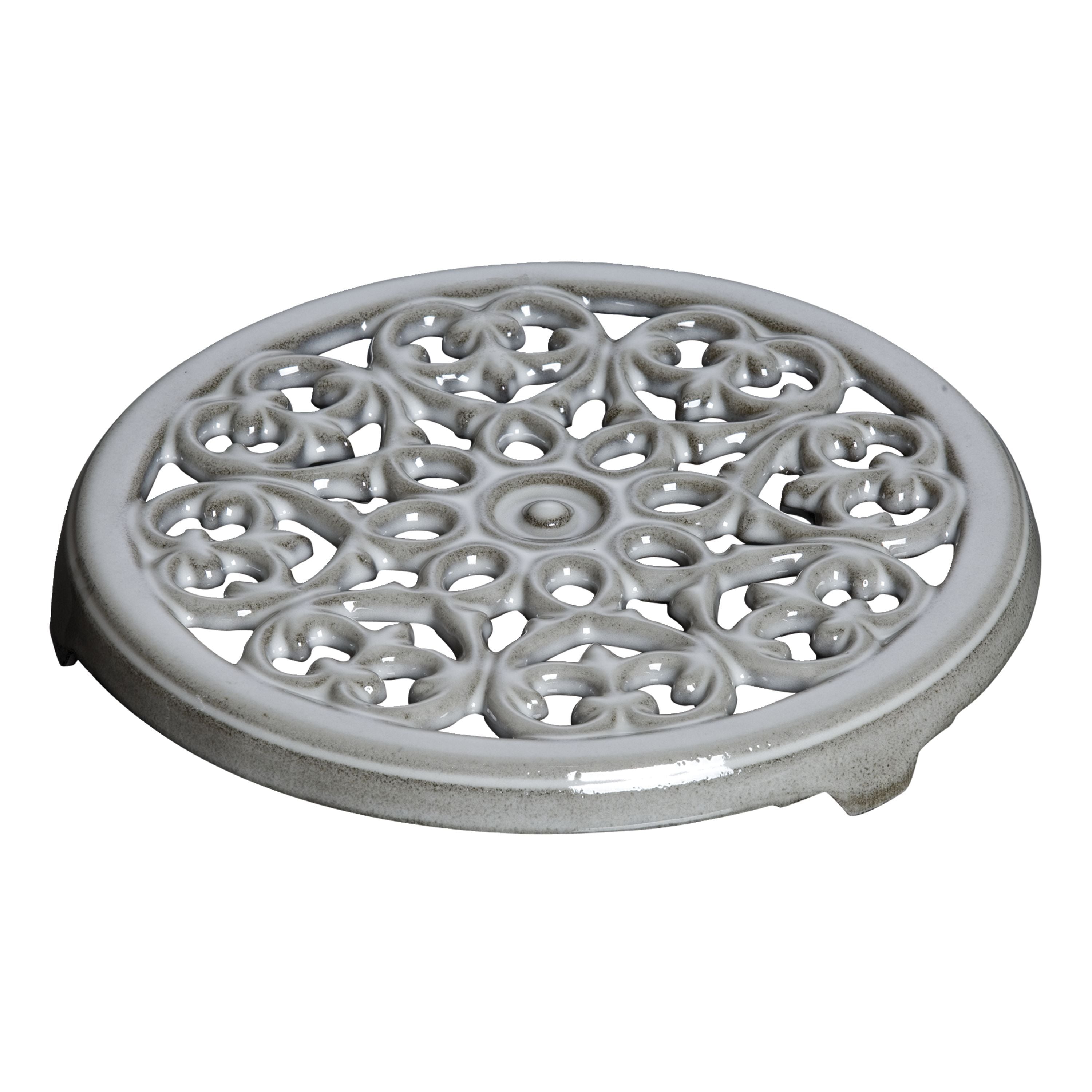 STAUB Serving 23 cm Round Cast Iron Trivet, Lily Decal, Graphite-Grey-n/a-DECOROLALA