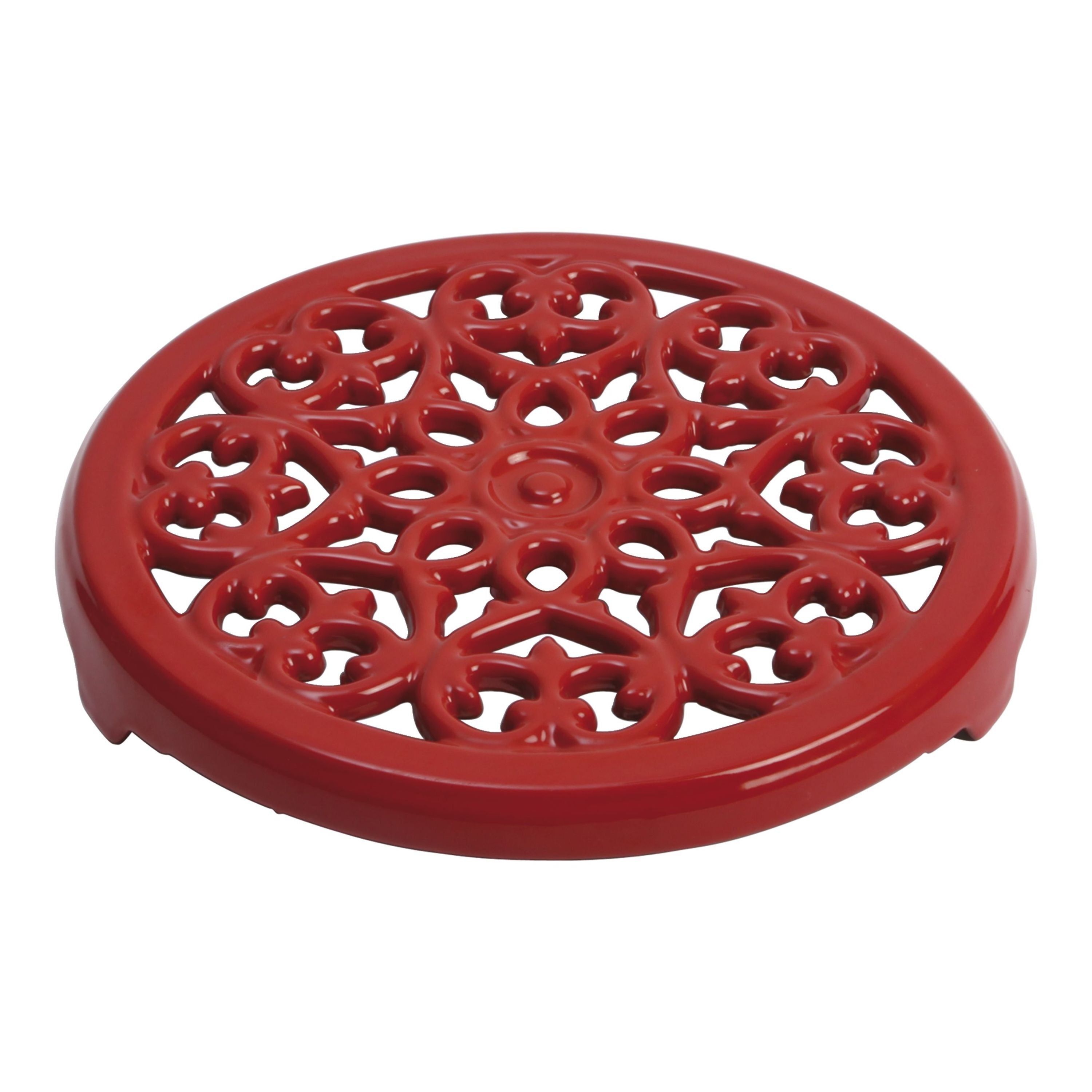 STAUB Serving 23 cm Round Cast Iron Trivet, Lily Decal, Cherry-n/a-DECOROLALA