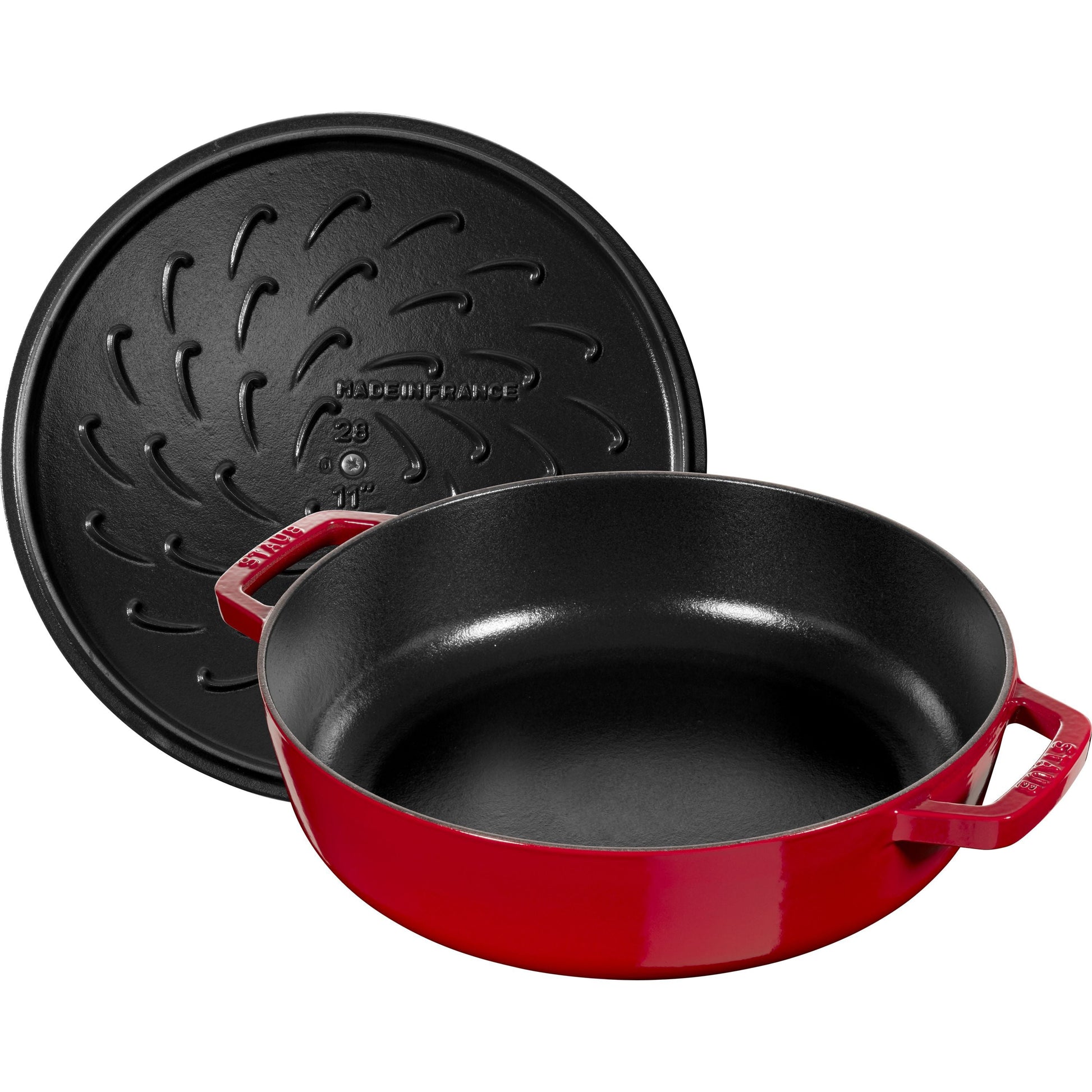STAUB Braisers 3.7 L Cast Iron Round Saute Pan Chistera, Cherry-n/a-DECOROLALA