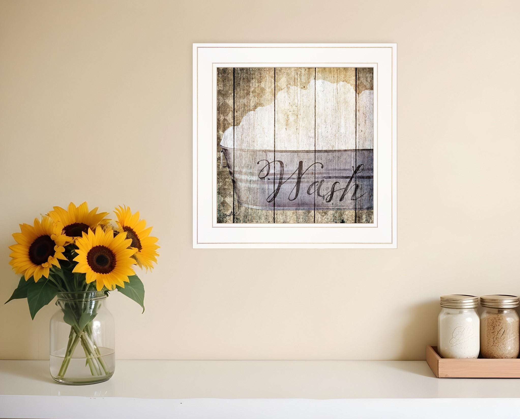 Wash 1 White Framed Print Bathroom Wall Art-0