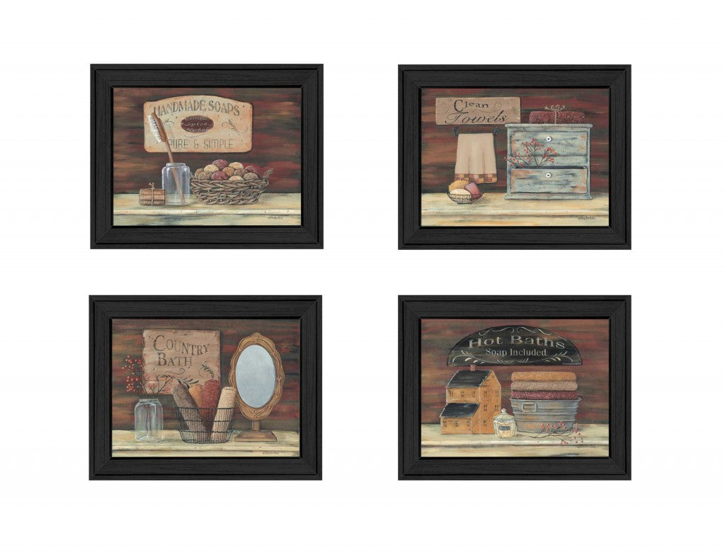 Set Of Four Bathroom I Black Framed Print Bathroom Wall Art-1