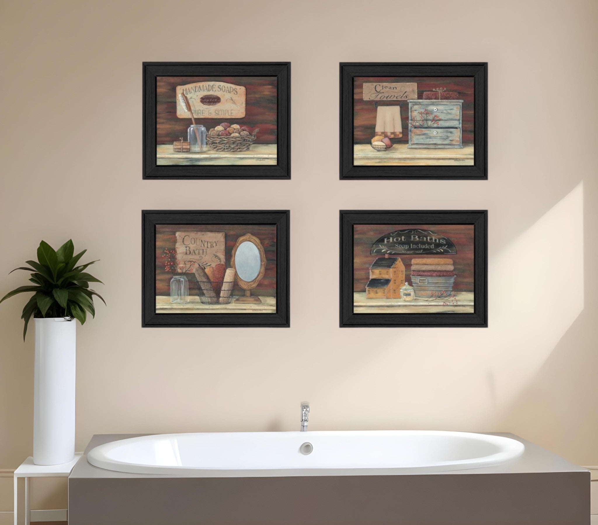 Set Of Four Bathroom I Black Framed Print Bathroom Wall Art-0