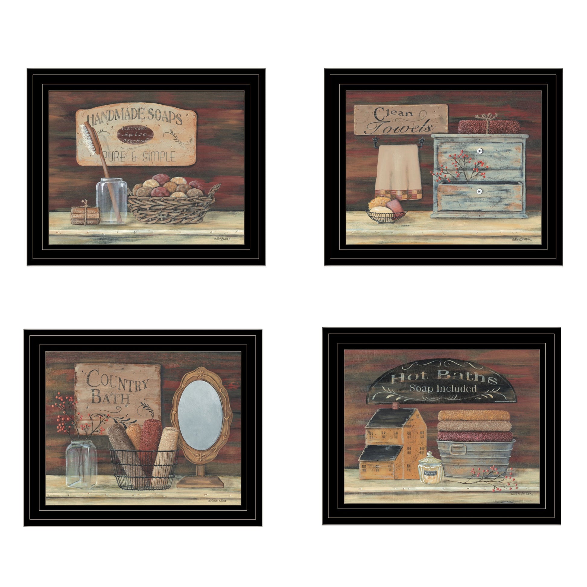 Set Of Four Bathroom Collection II 1 Black Framed Print Bathroom Wall Art-1