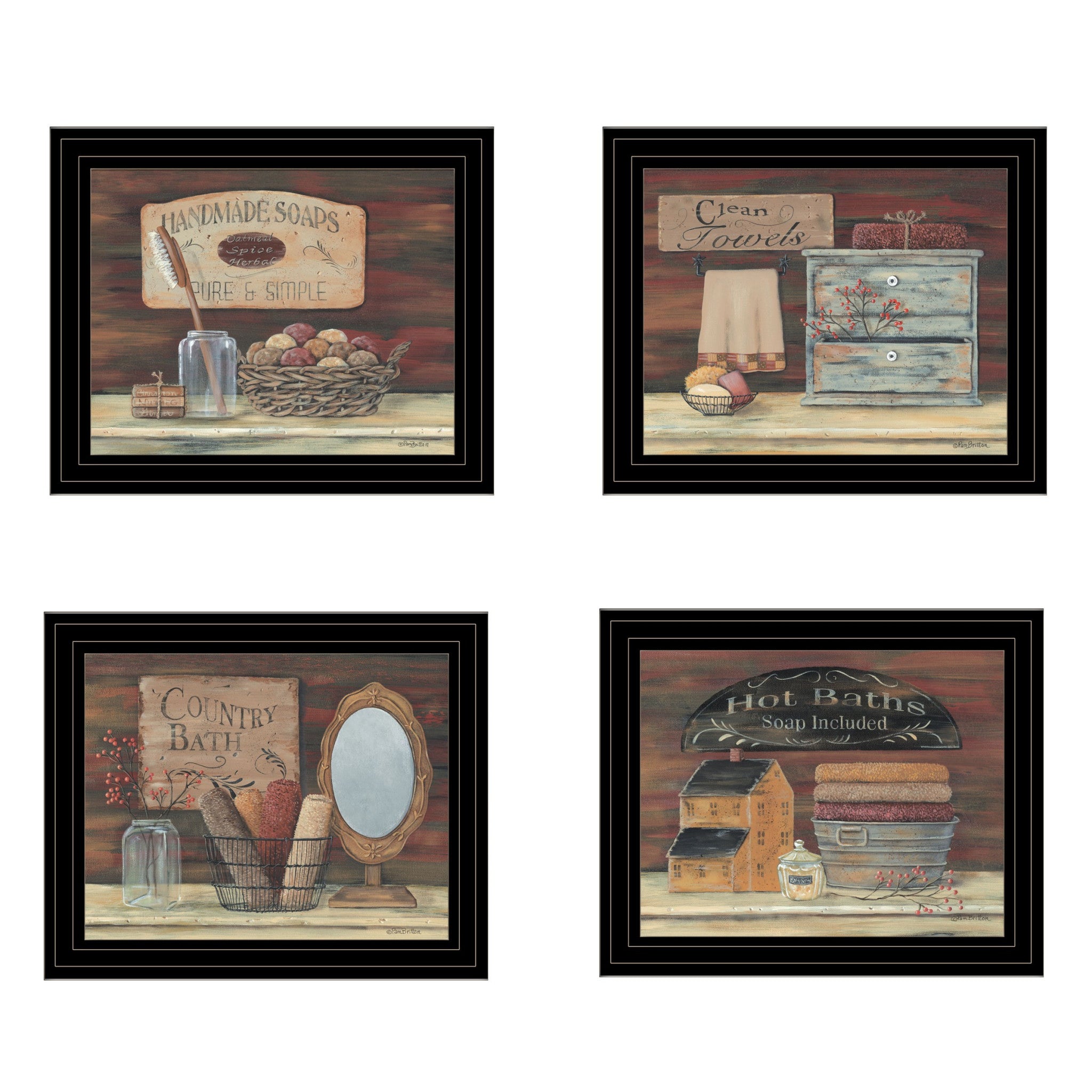 Set Of Four Bathroom Collection II 1 Black Framed Print Bathroom Wall Art-1
