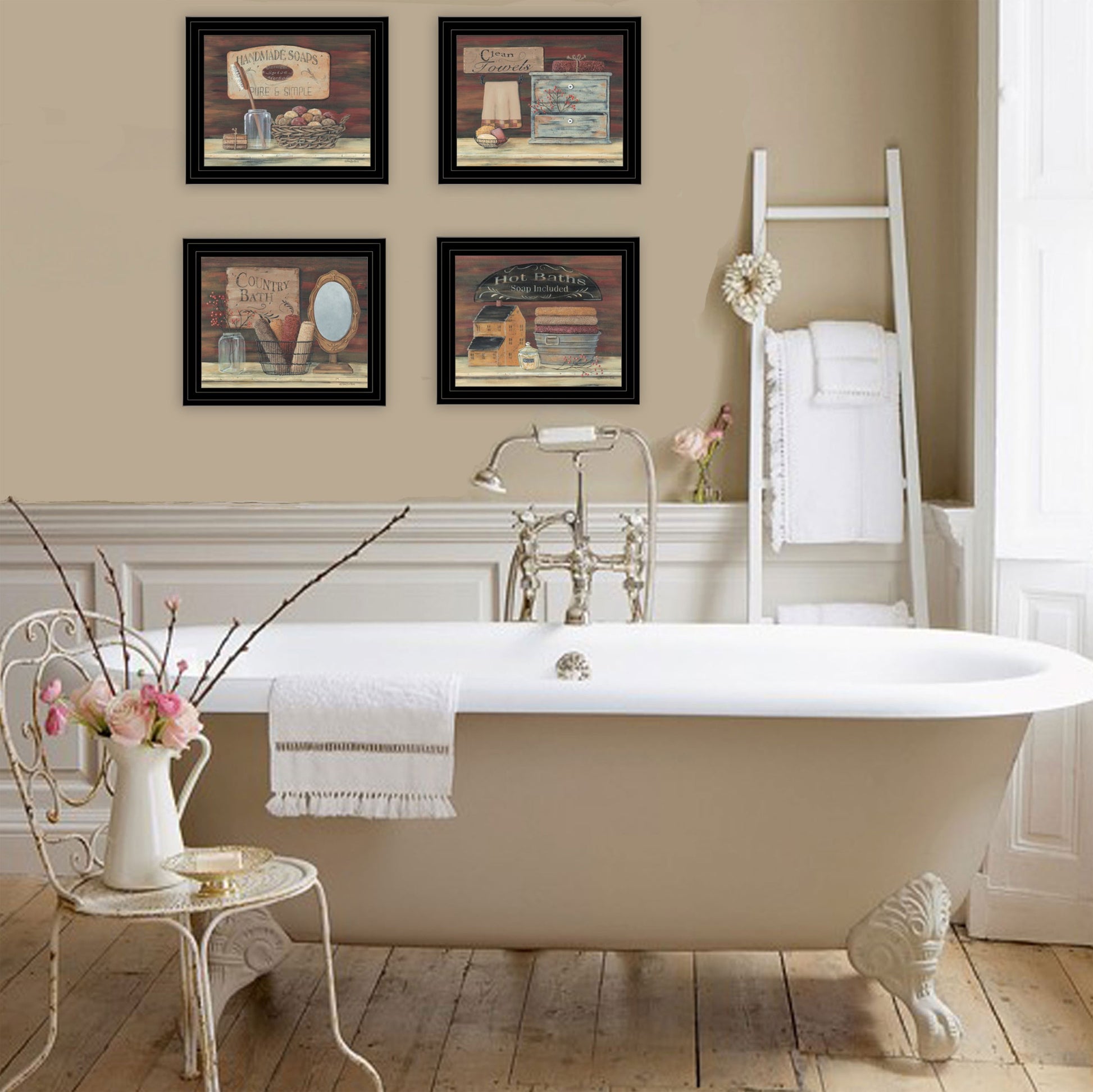 Set Of Four Bathroom Collection II 1 Black Framed Print Bathroom Wall Art-3