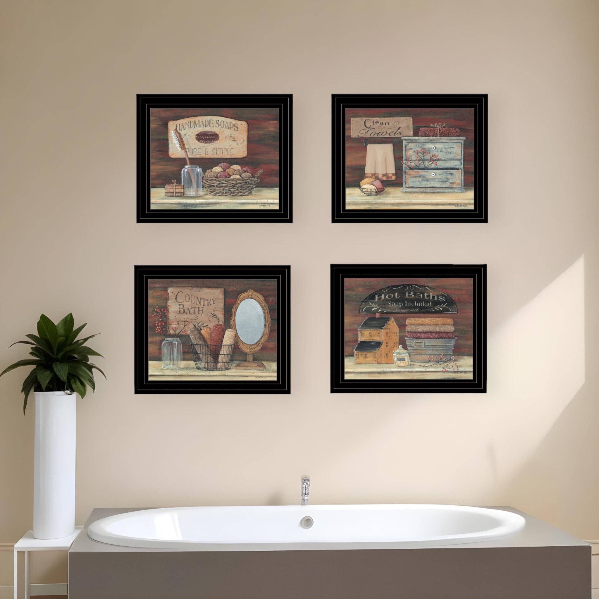 Set Of Four Bathroom Collection II 1 Black Framed Print Bathroom Wall Art-0