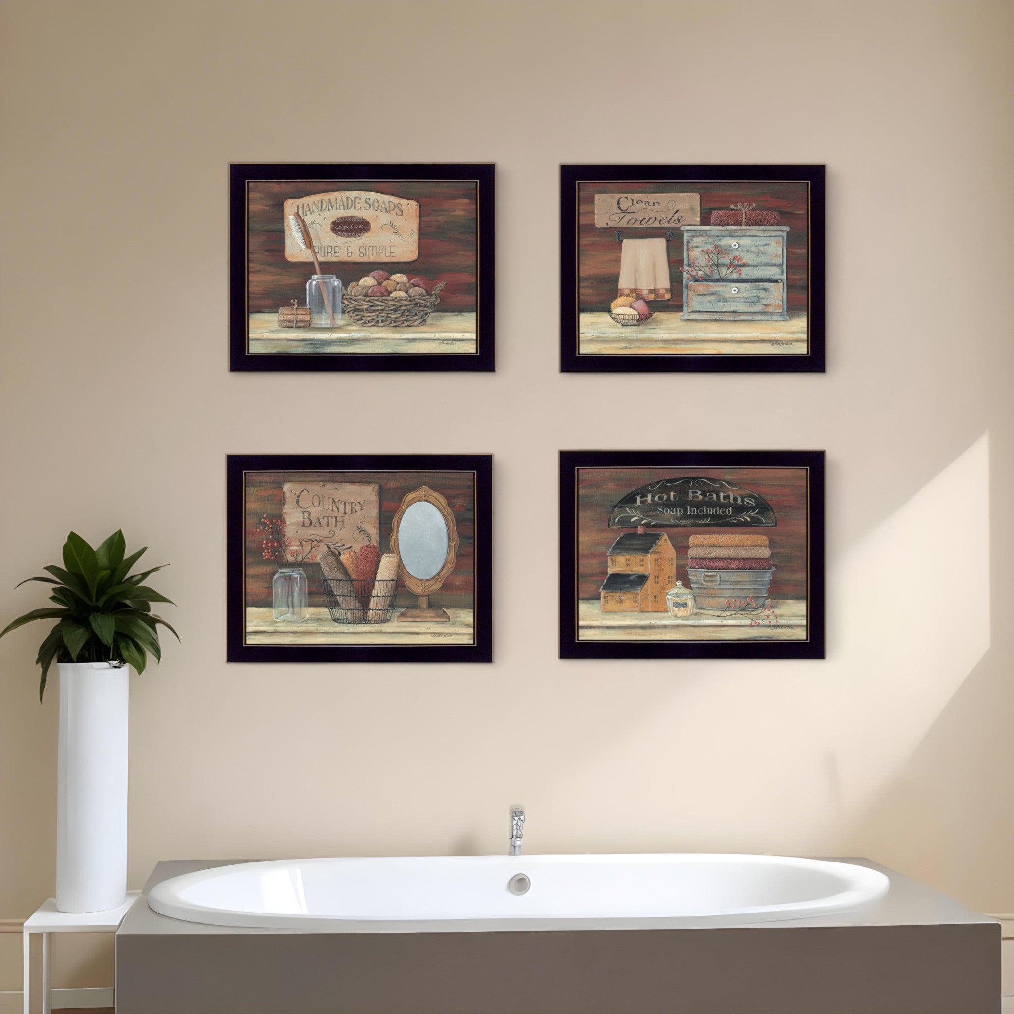 Set Of Four Bathroom Collection II 2 Black Framed Print Bathroom Wall Art-0