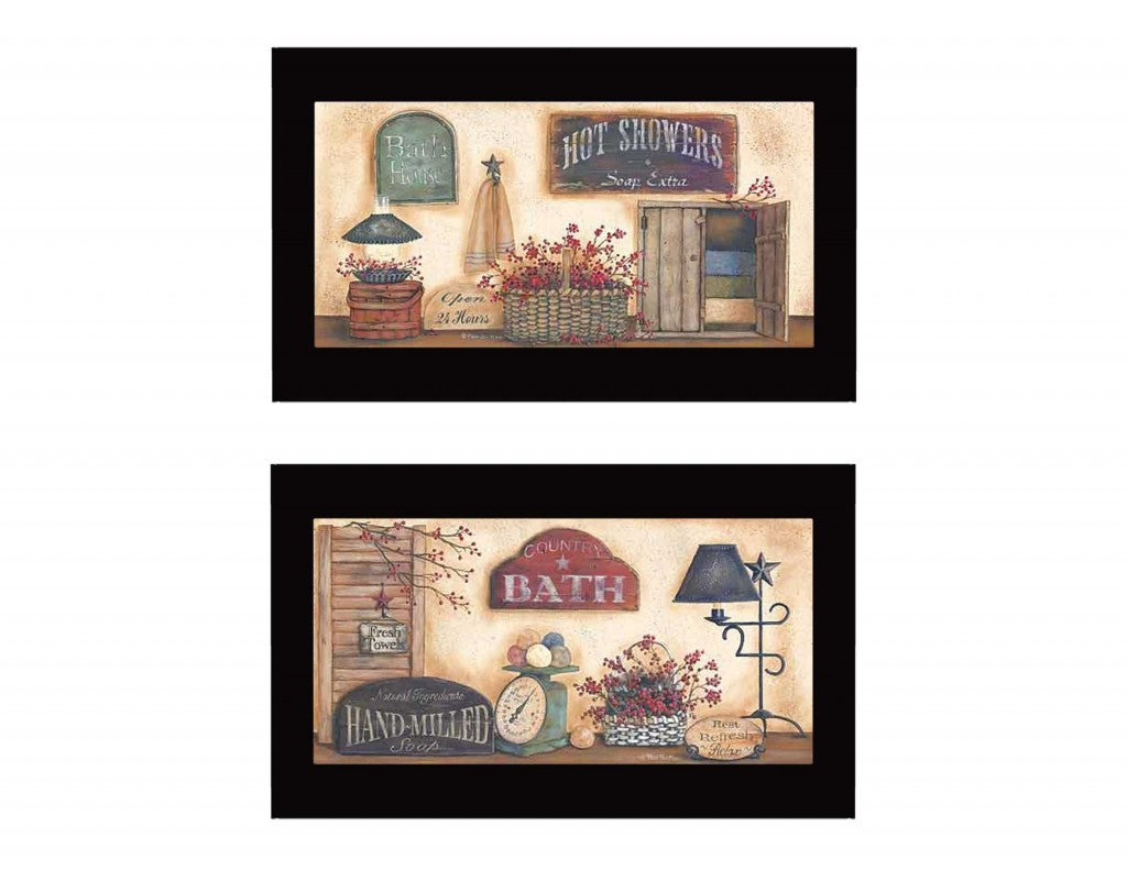 Set Of Two Bath 1 Black Framed Print Bathroom Wall Art-1