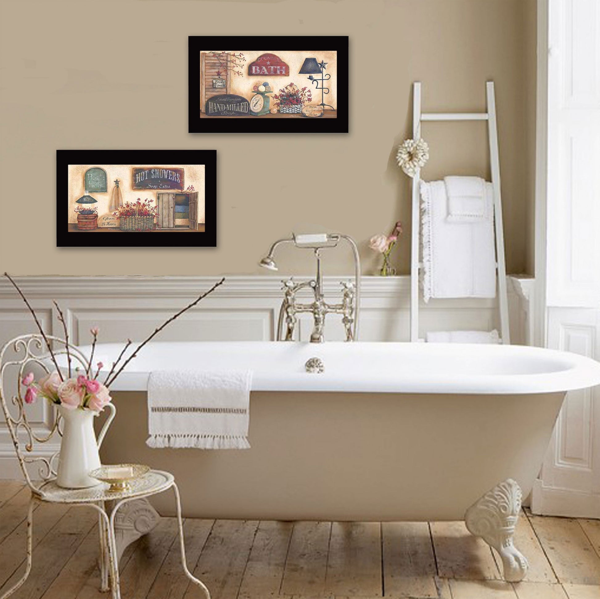 Set Of Two Bath 1 Black Framed Print Bathroom Wall Art-3
