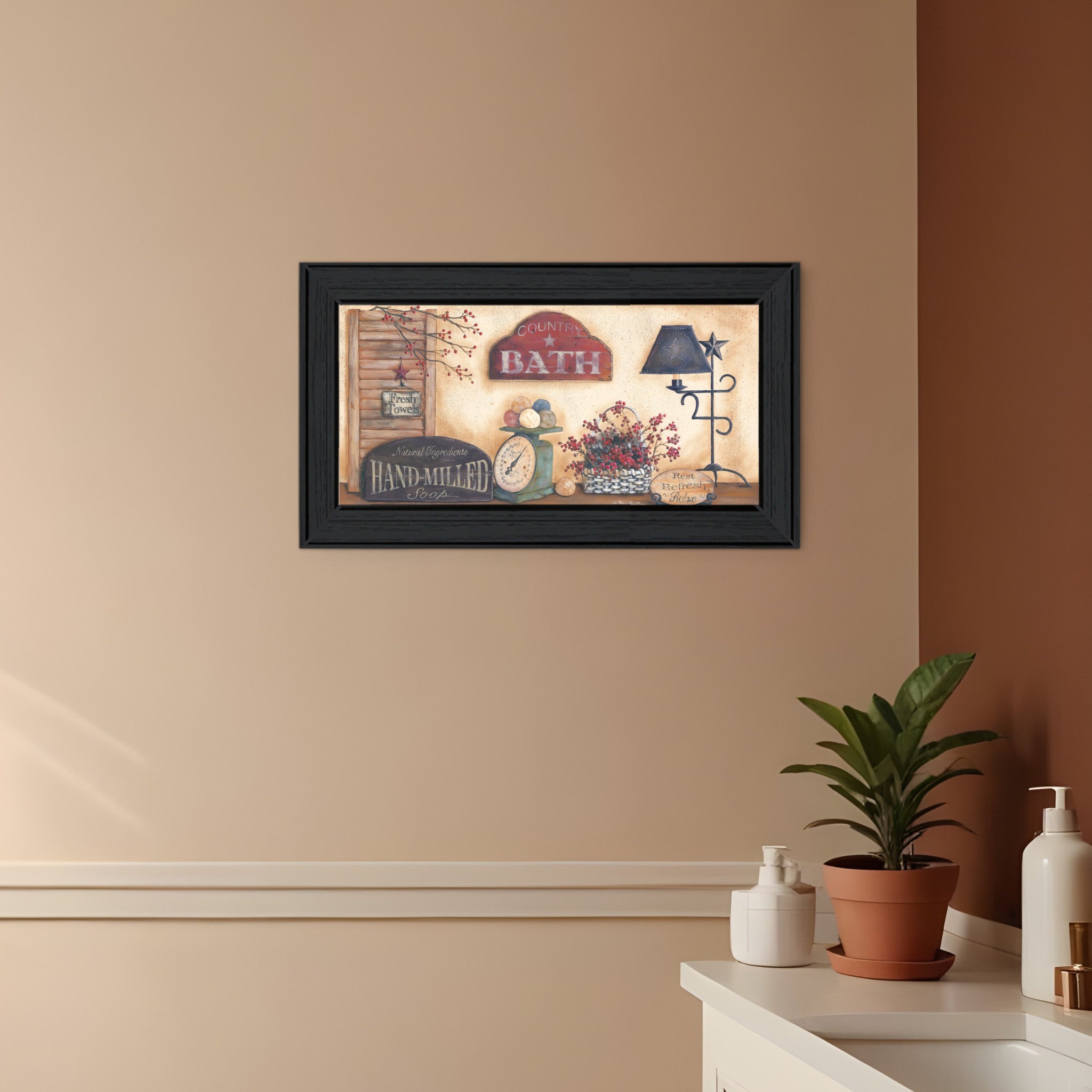 Country Bath 9 Black Framed Print Bathroom Wall Art-0