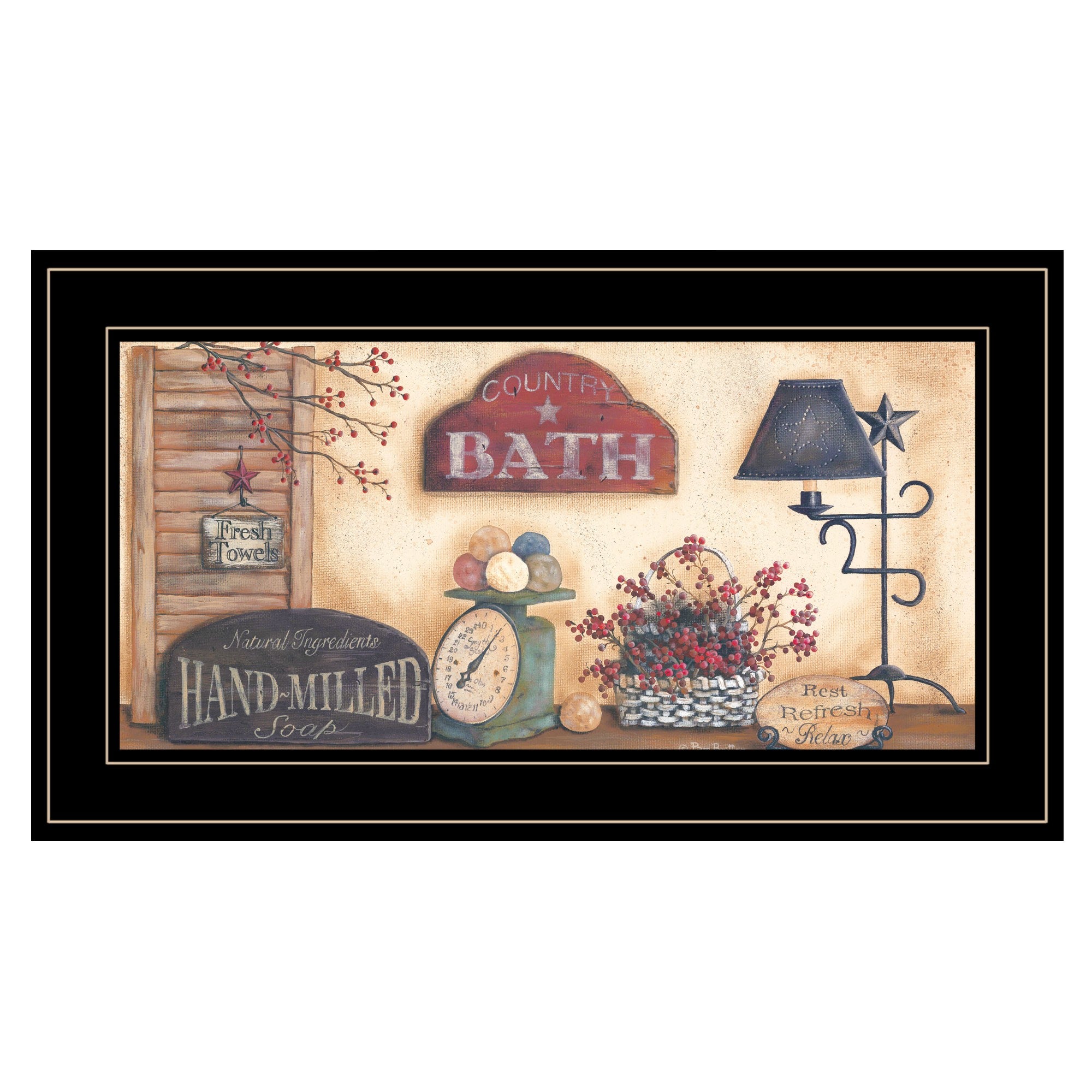 Country Bath Collection Black Framed Print Bathroom Wall Art-1