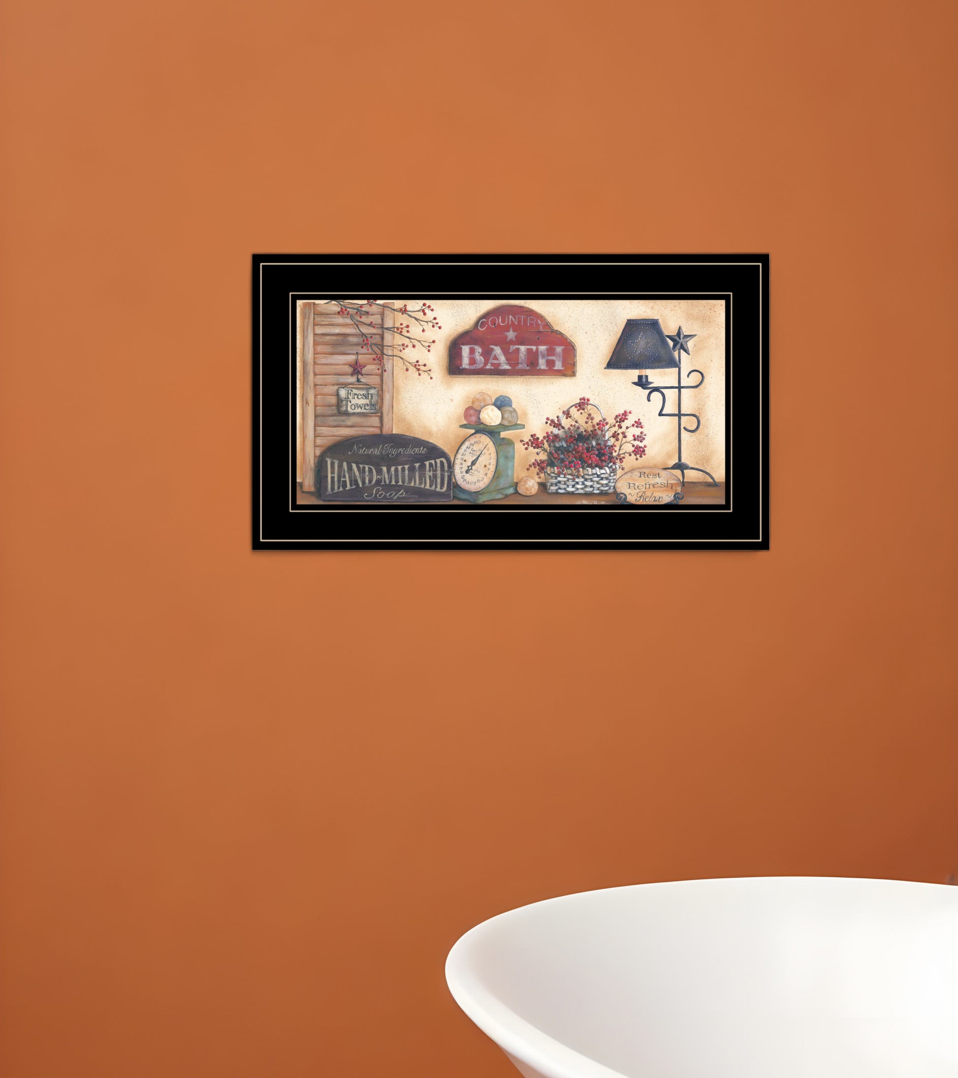 Country Bath Collection Black Framed Print Bathroom Wall Art-0