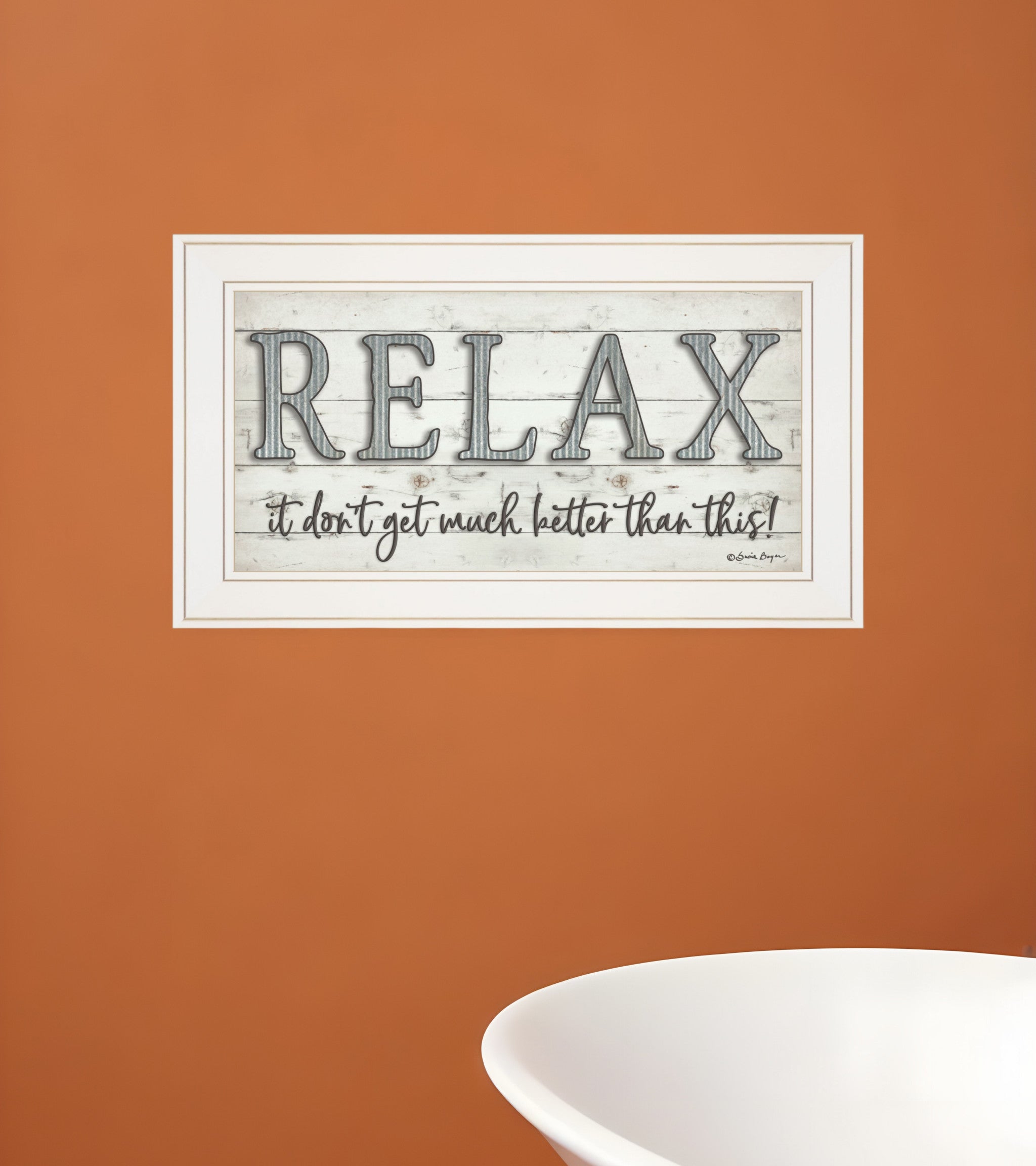Relax 3 White Framed Print Bathroom Wall Art-0