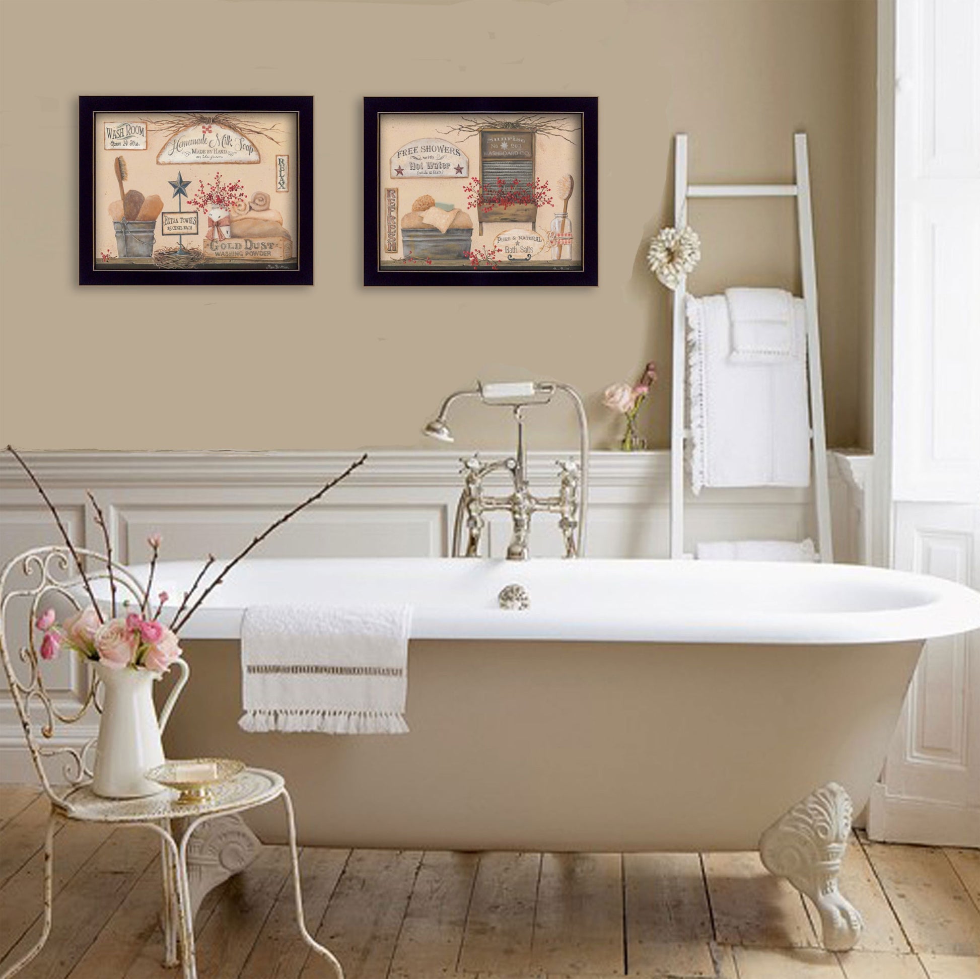Set Of Two Wash Room Black Framed Print Bathroom Wall Art-5