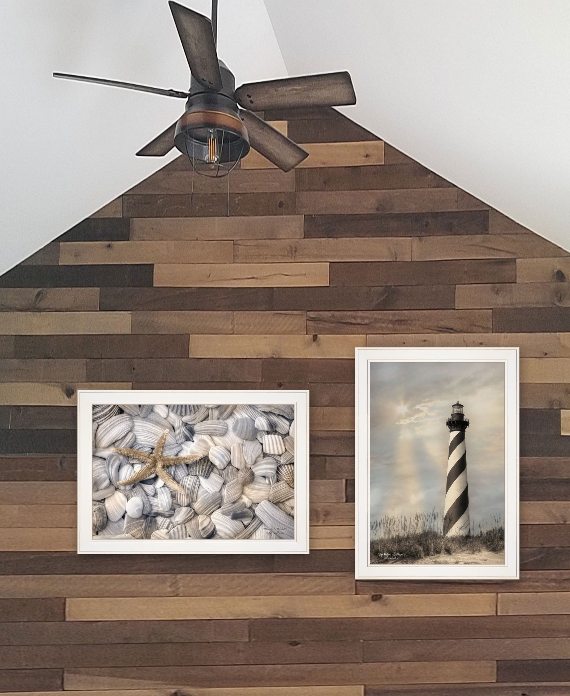 Set Of Two Cape Hatteras Lighthouse and Sea Shells 3 White Framed Print Wall Art-4