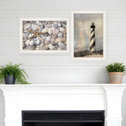 Set Of Two Cape Hatteras Lighthouse and Sea Shells 3 White Framed Print Wall Art-0