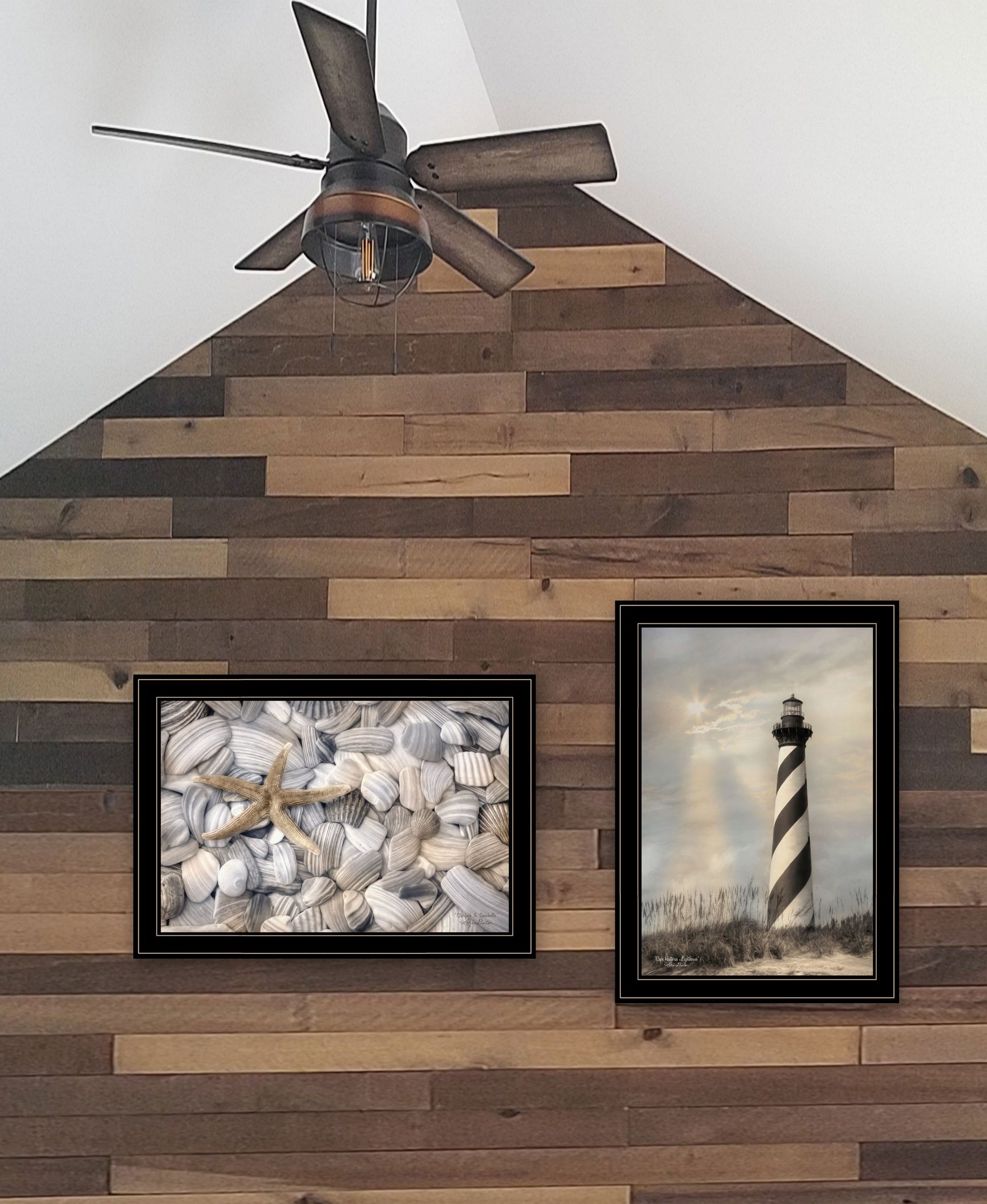 Set Of Two Cape Hatteras Lighthouse and Sea Shells 4 Black Framed Print Wall Art-5