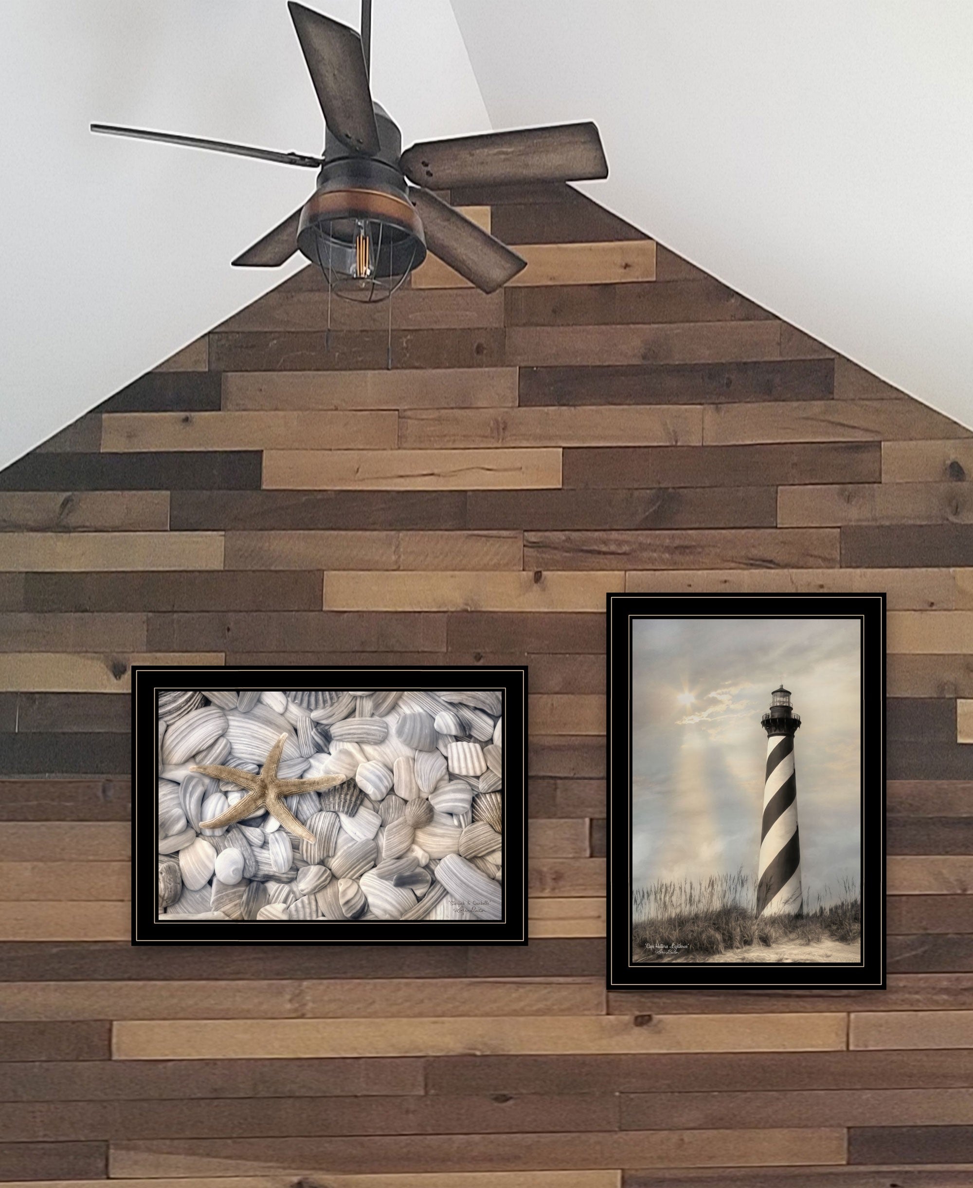 Set Of Two Cape Hatteras Lighthouse and Sea Shells 4 Black Framed Print Wall Art-5