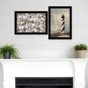 Set Of Two Cape Hatteras Lighthouse and Sea Shells 4 Black Framed Print Wall Art-0