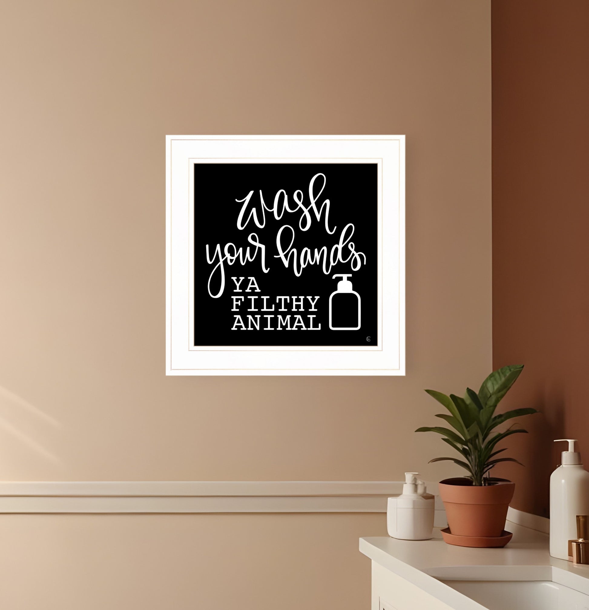 Wash Your Hands 1 White Framed Print Bathroom Wall Art-0