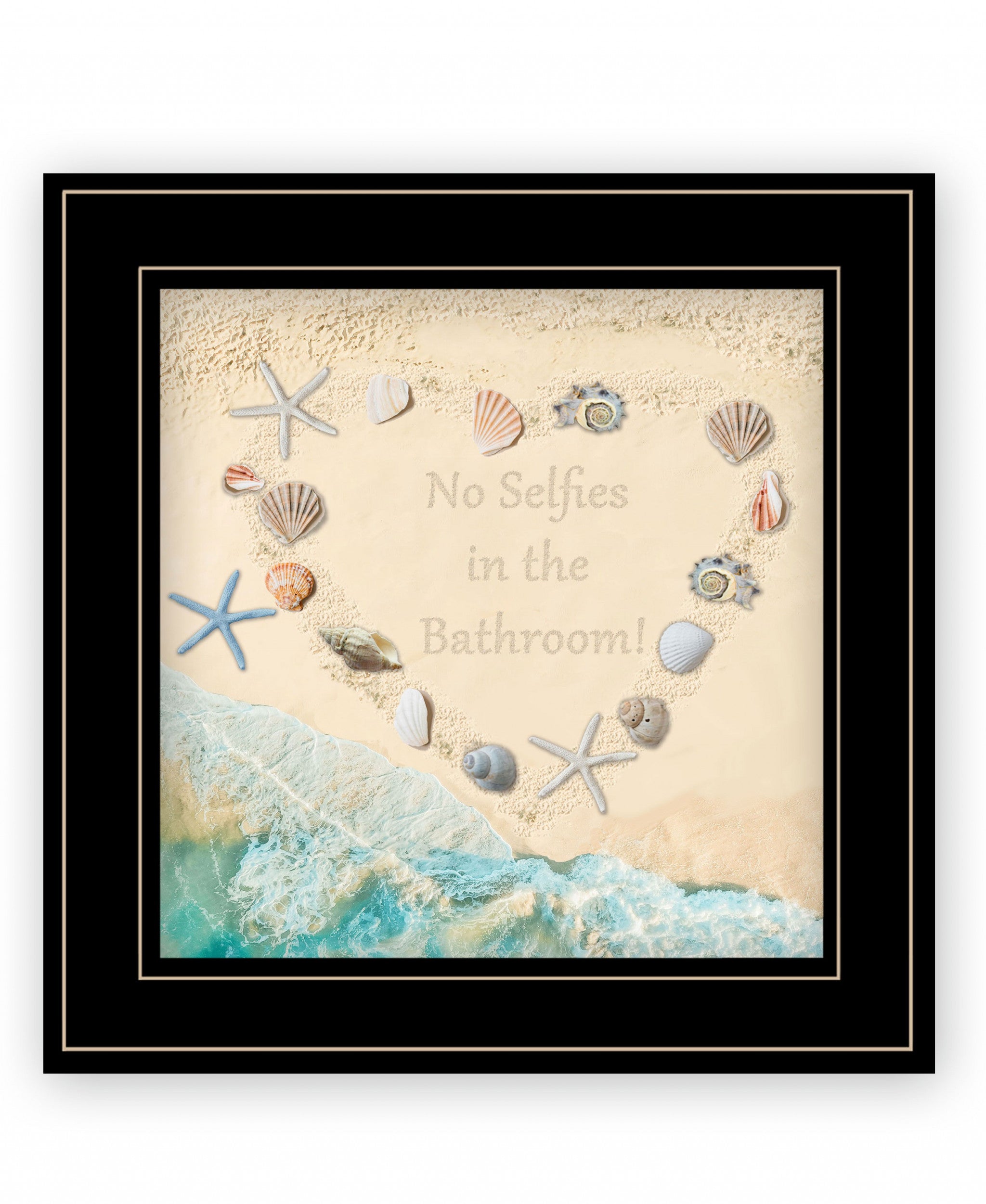 No Selfies in the Bathroom Sea 2 Black Framed Print Bathroom Wall Art-1