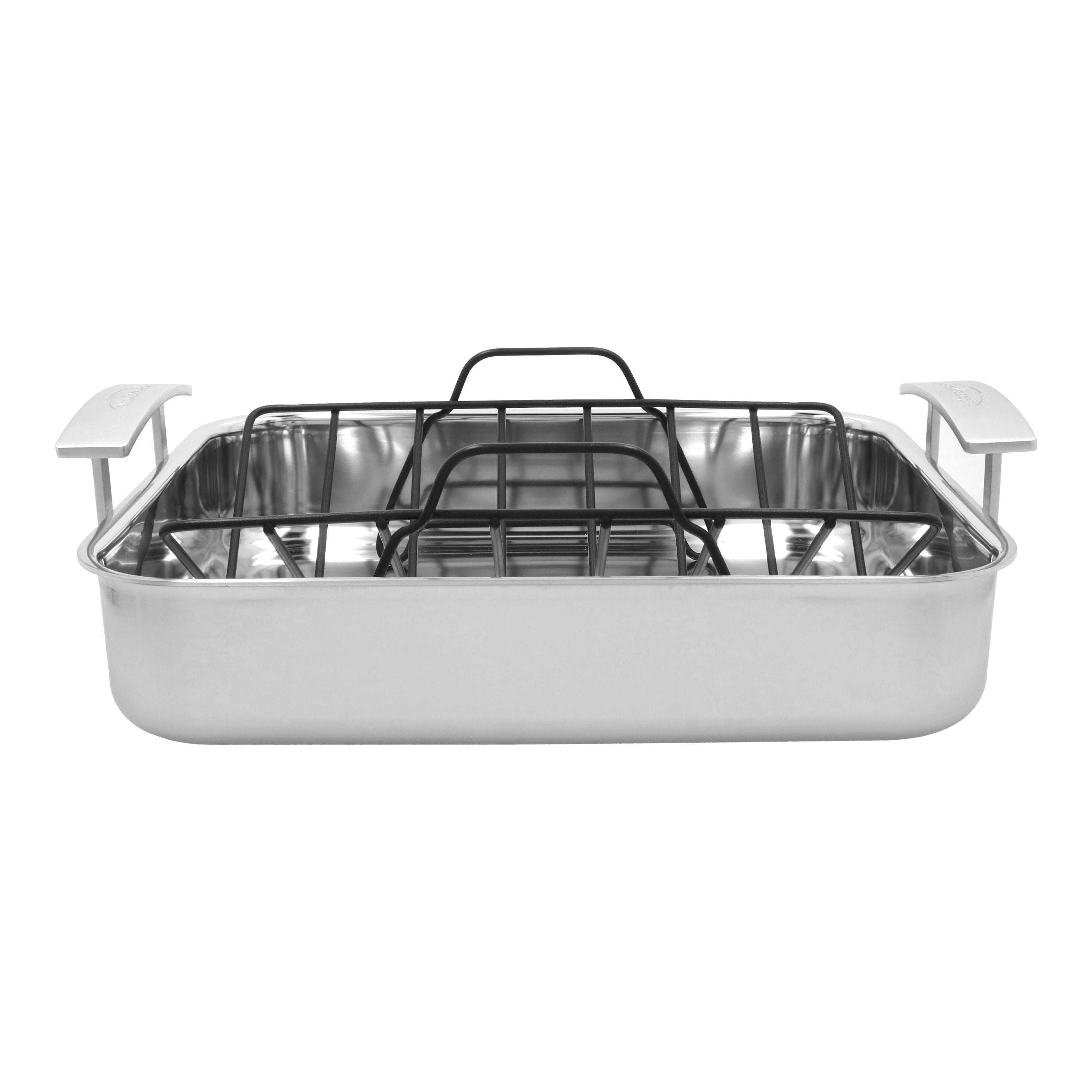 DEMEYERE Industry 5 39 X 33 cm 18/10 Stainless Steel Rectangular Roaster + Grid, Silver-n/a-DECOROLALA