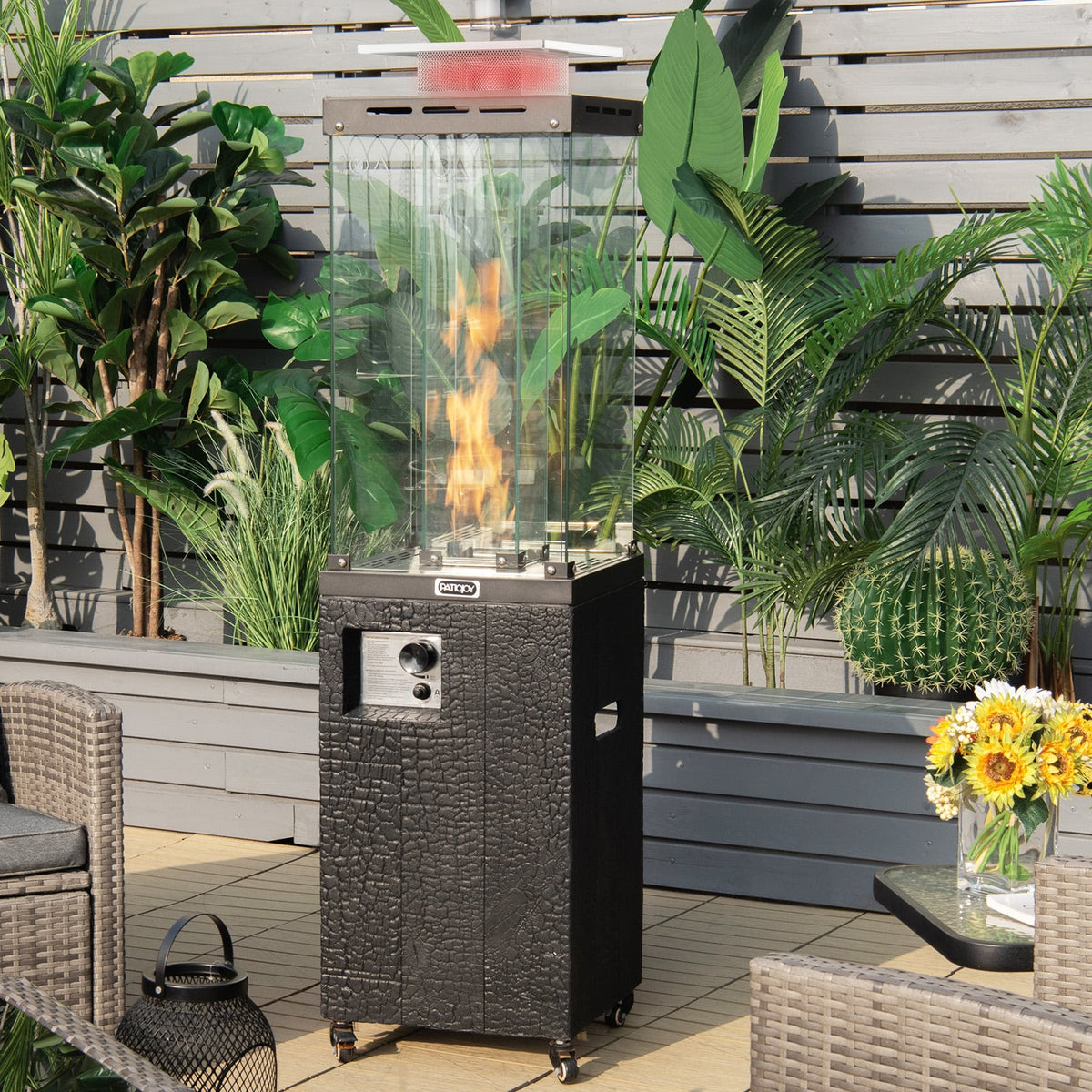 41 000 BTU Propane Patio Heater with Lockable Wheels-Black-Patio Heaters-DECOROLALA