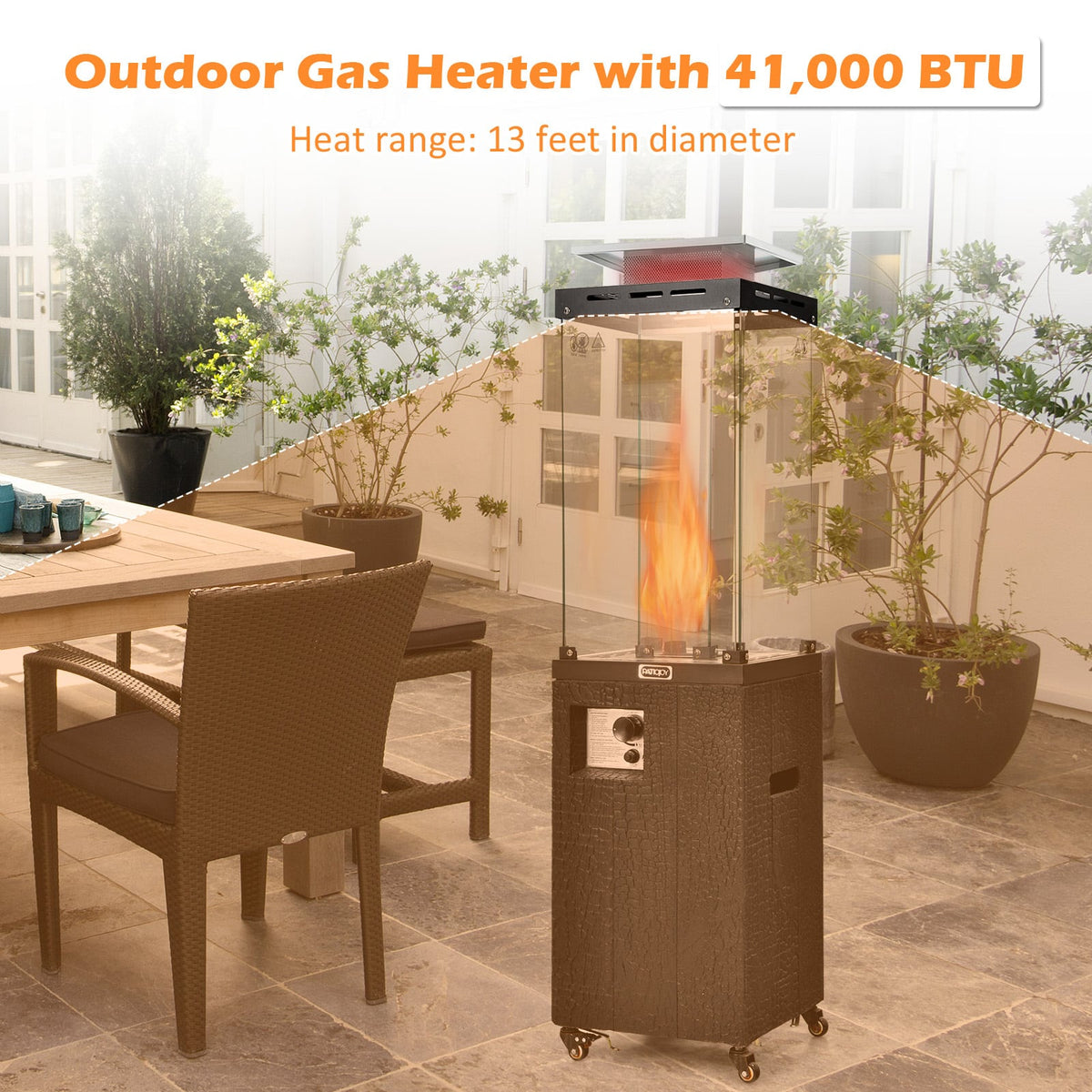 41 000 BTU Propane Patio Heater with Lockable Wheels-Black-Patio Heaters-DECOROLALA