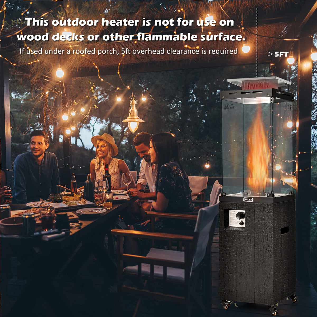 41 000 BTU Propane Patio Heater with Lockable Wheels-Black-Patio Heaters-DECOROLALA