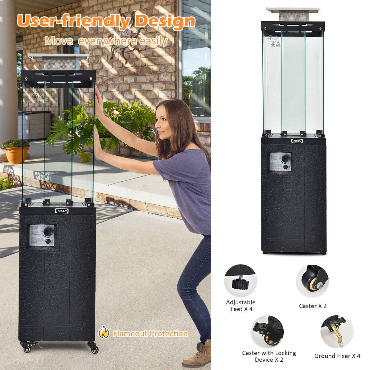 41 000 BTU Propane Patio Heater with Lockable Wheels-Black-Patio Heaters-DECOROLALA