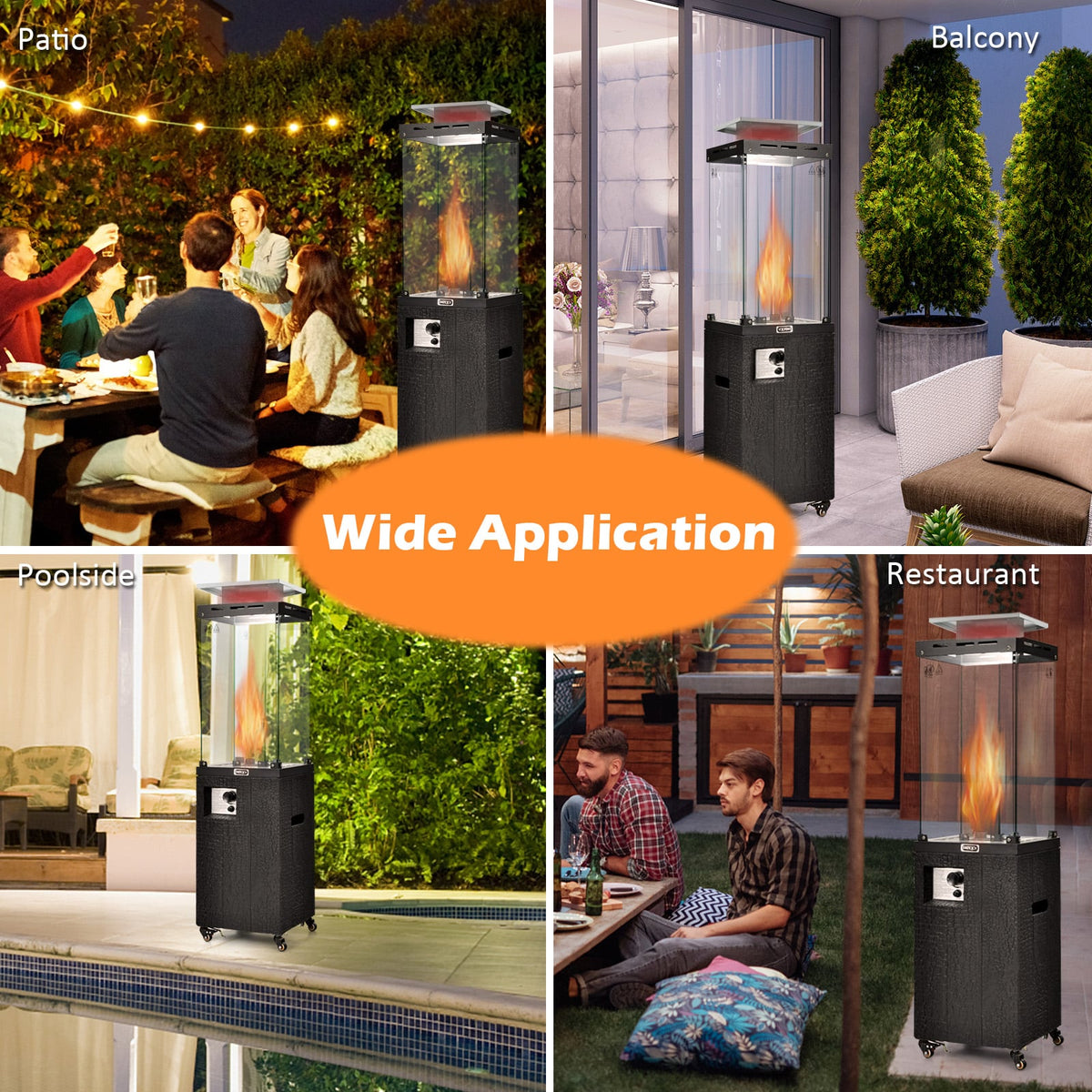 41 000 BTU Propane Patio Heater with Lockable Wheels-Black-Patio Heaters-DECOROLALA