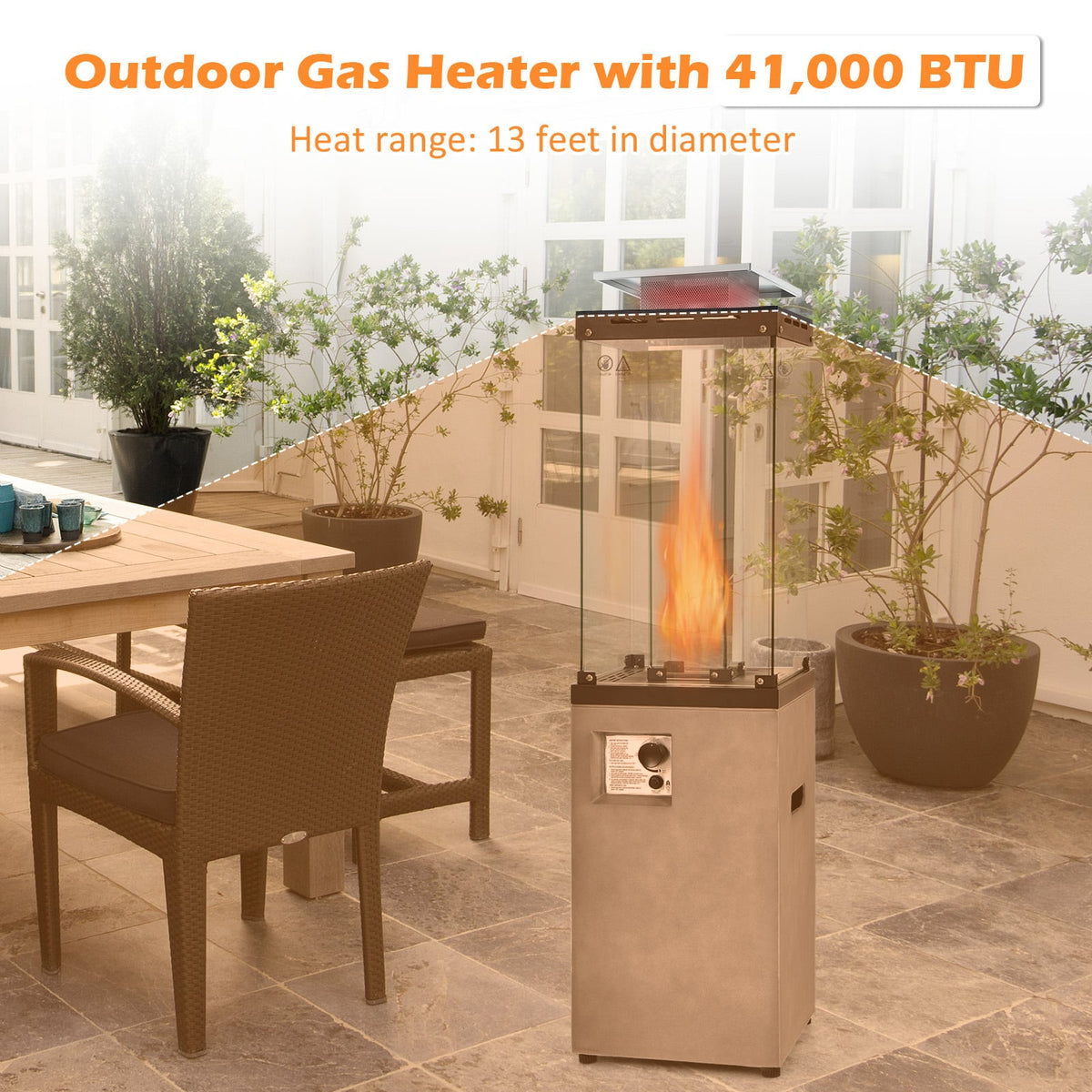 41 000 BTU Propane Patio Heater with Metal Hood-Gray-Patio Heaters-DECOROLALA