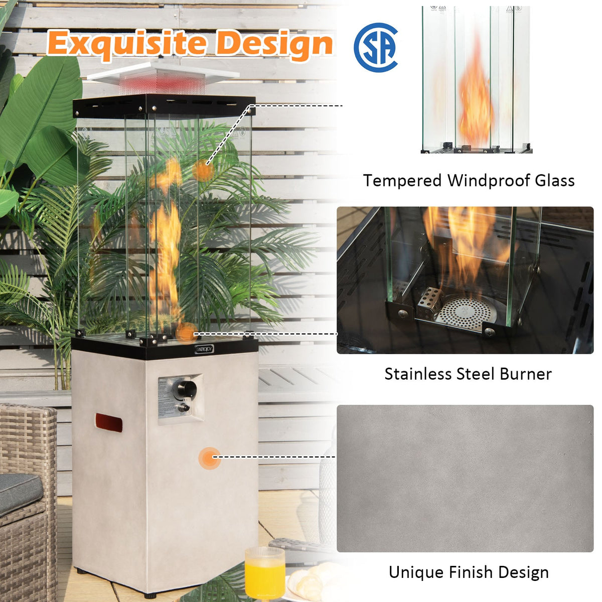 41 000 BTU Propane Patio Heater with Metal Hood-Gray-Patio Heaters-DECOROLALA