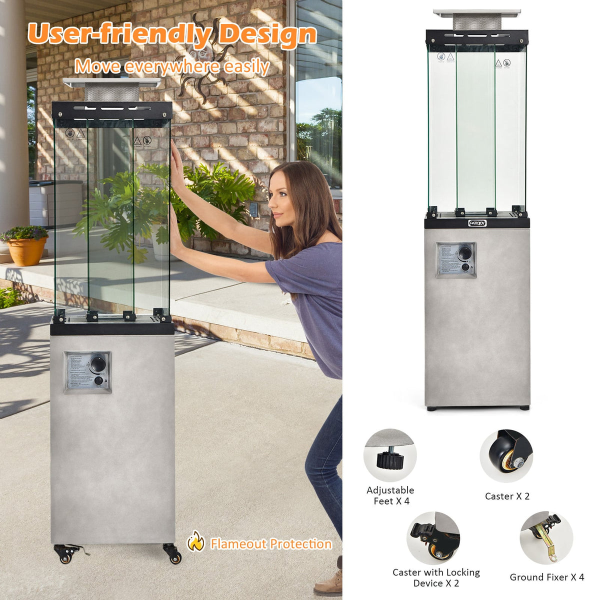 41 000 BTU Propane Patio Heater with Metal Hood-Gray-Patio Heaters-DECOROLALA