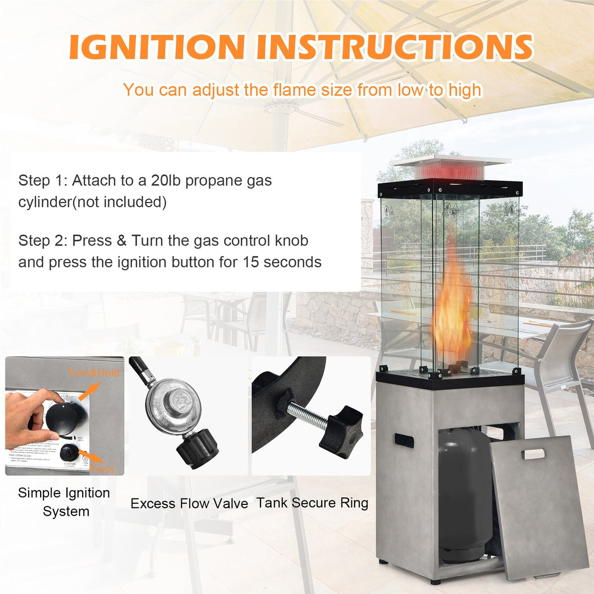 41 000 BTU Propane Patio Heater with Metal Hood-Gray-Patio Heaters-DECOROLALA