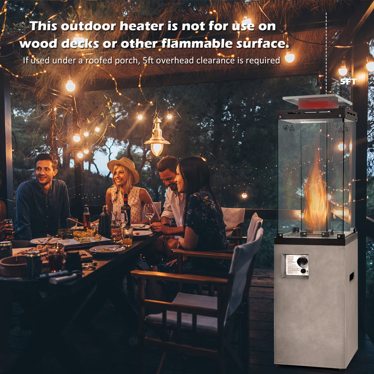 41 000 BTU Propane Patio Heater with Metal Hood-Gray-Patio Heaters-DECOROLALA